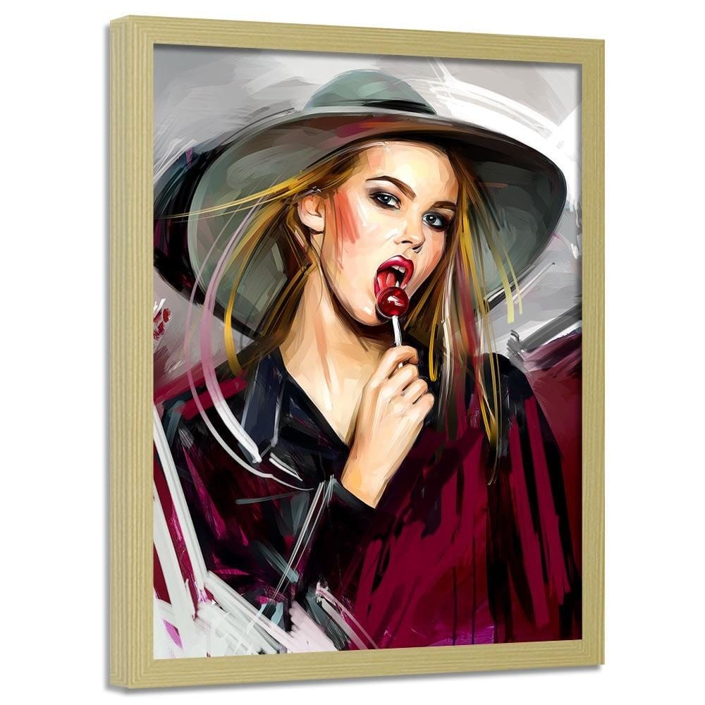 Glezna bēšā rāmī - Girl With Lollipop Home Trends DECO