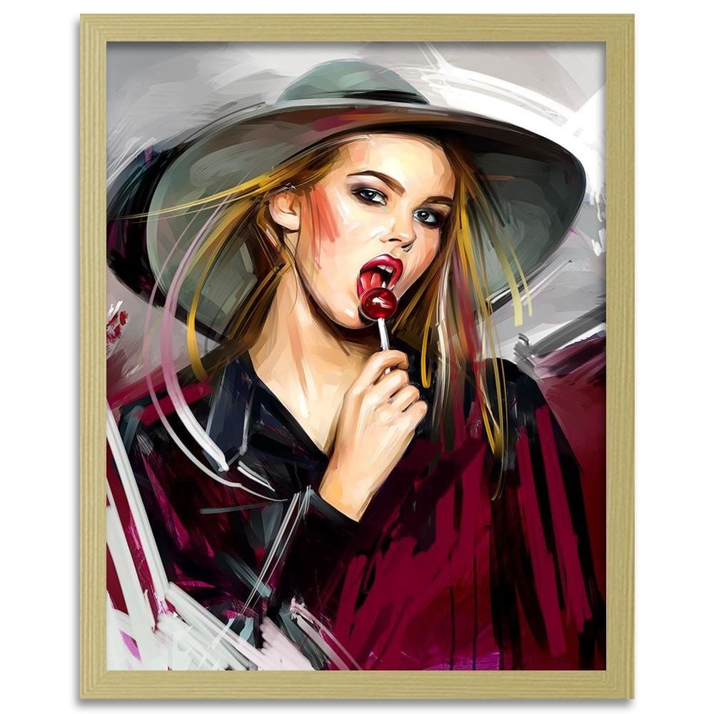 Glezna bēšā rāmī - Girl With Lollipop Home Trends DECO