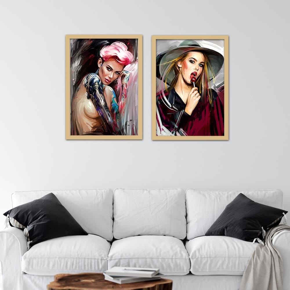 Glezna bēšā rāmī - Girl With Lollipop Home Trends DECO