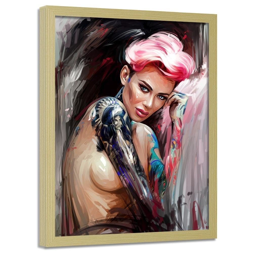 Glezna bēšā rāmī - Girl With Tattoos Home Trends DECO