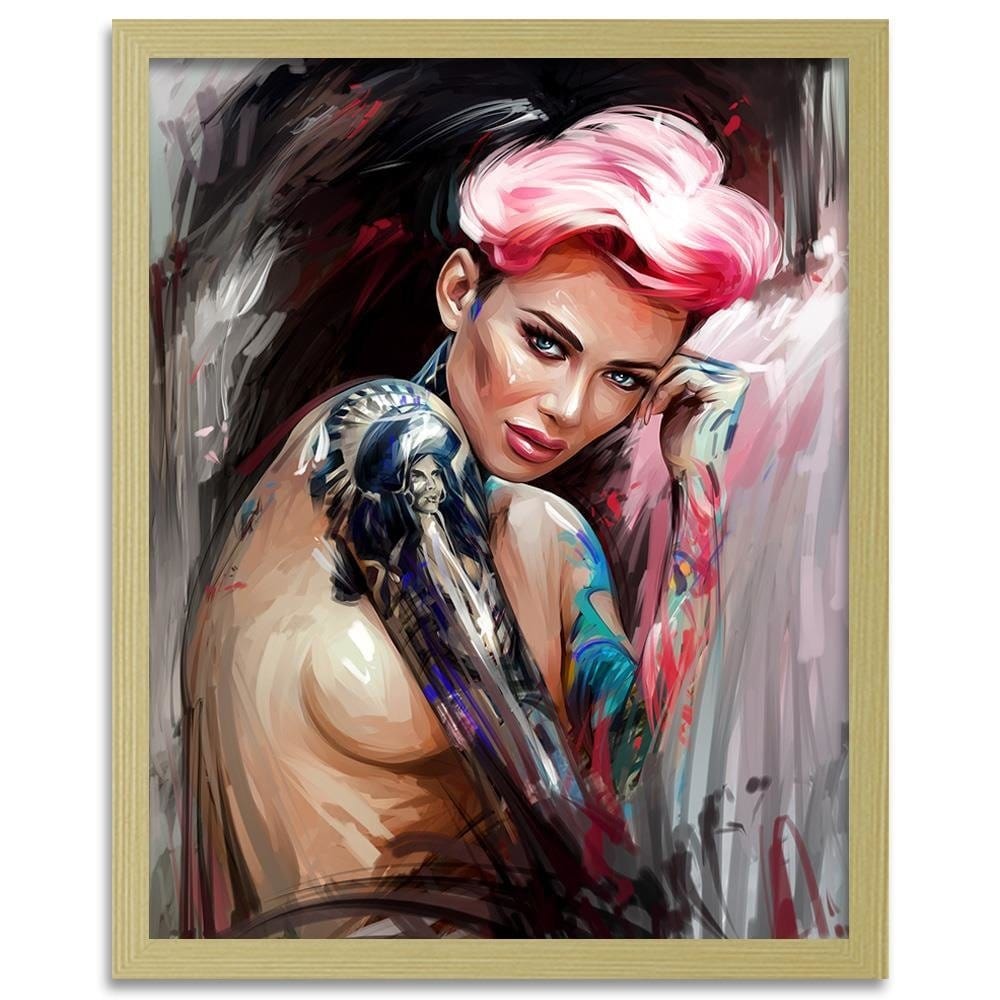 Glezna bēšā rāmī - Girl With Tattoos Home Trends DECO