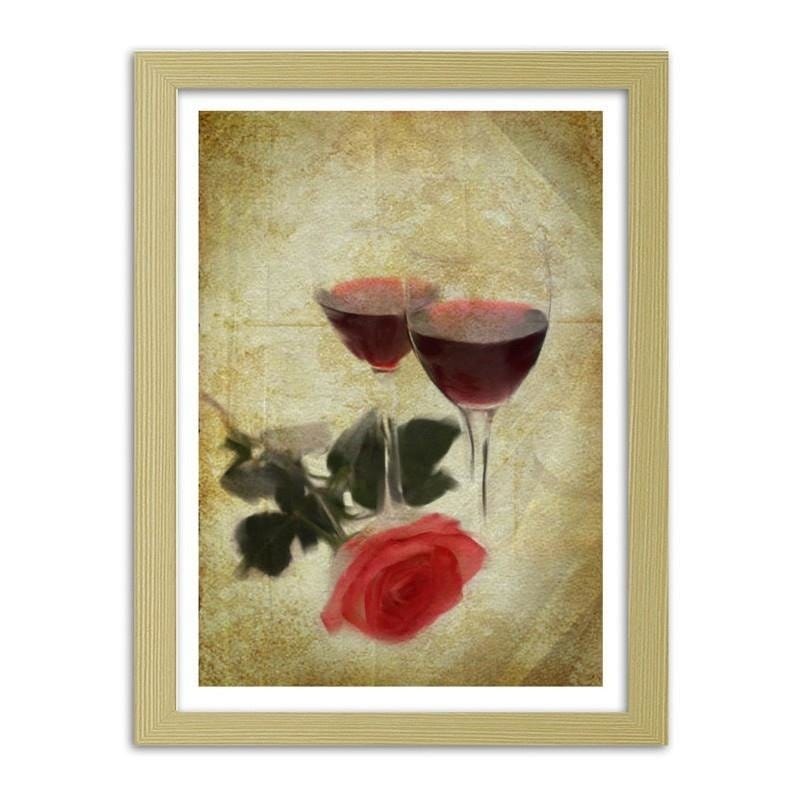 Glezna bēšā rāmī - Glasses of wine and rose Home Trends DECO