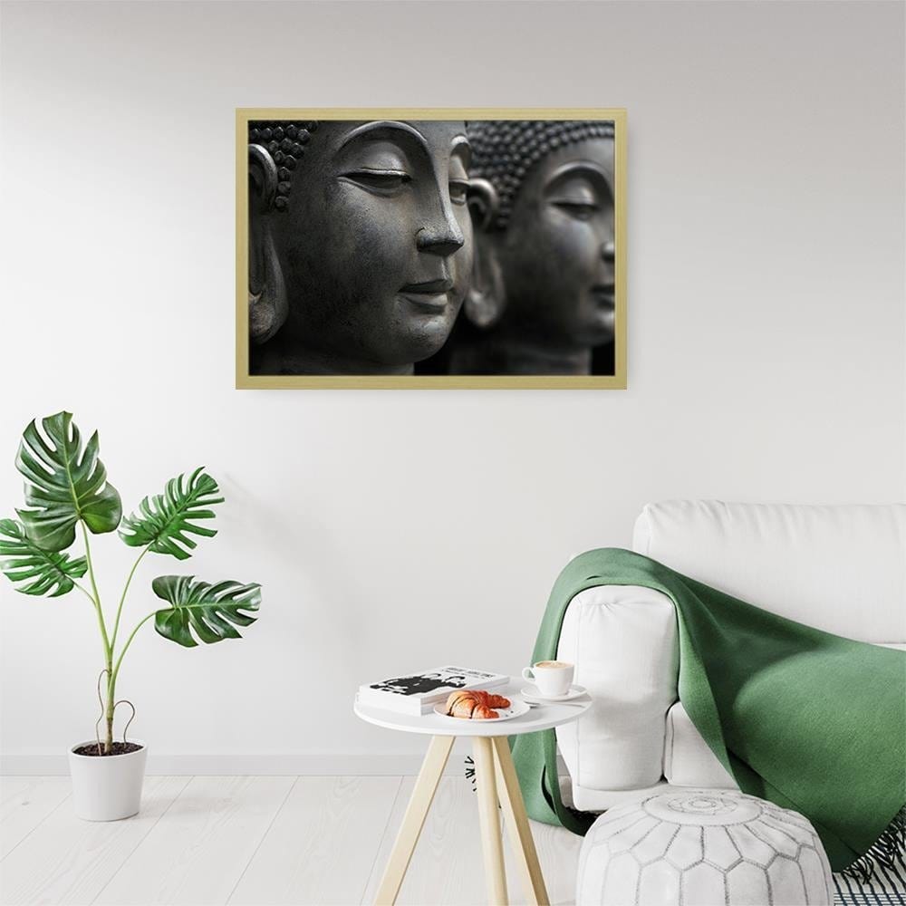 Glezna bēšā rāmī - Gray Buddha Statue Home Trends DECO
