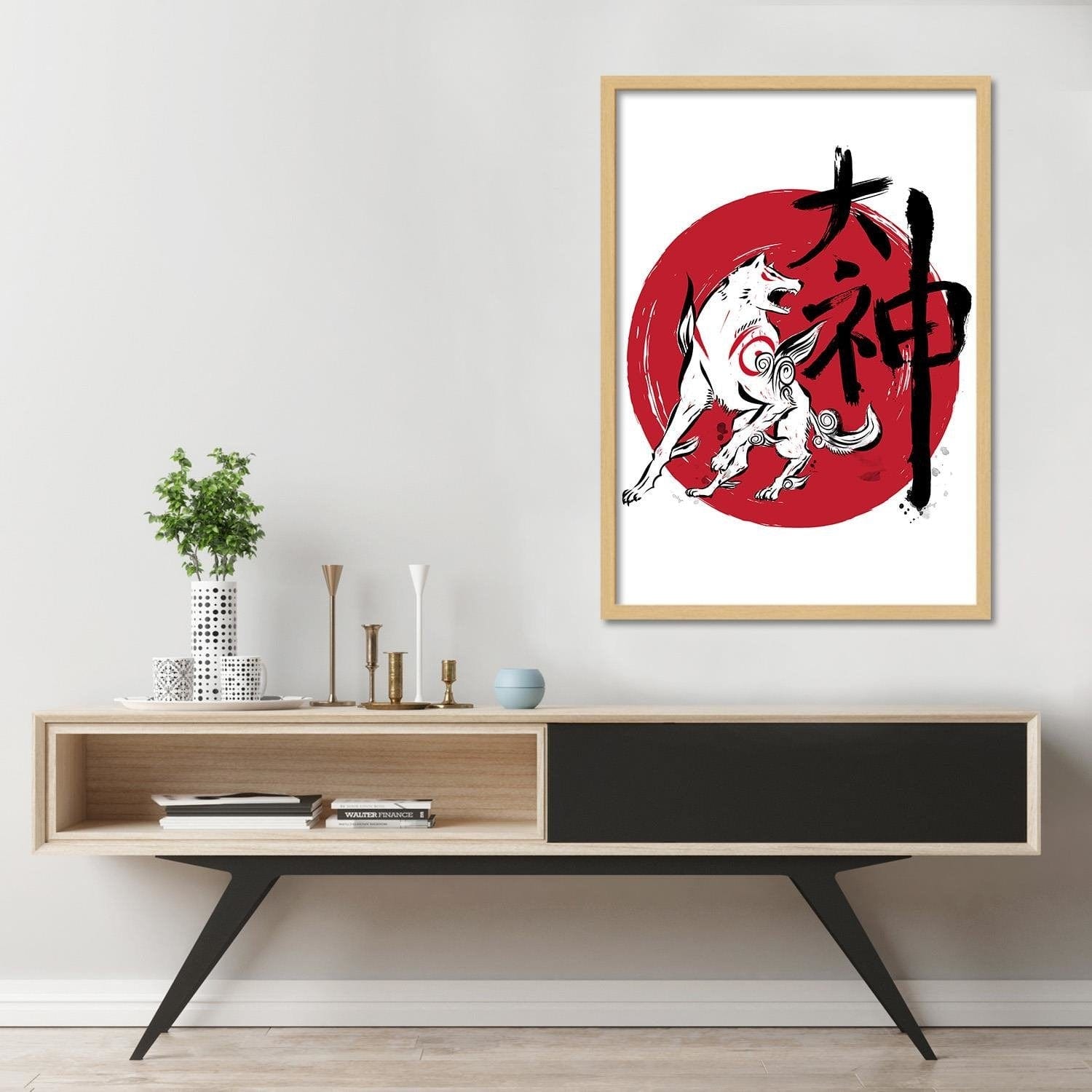 Glezna bēšā rāmī - Great God Sumi-E Red Home Trends DECO