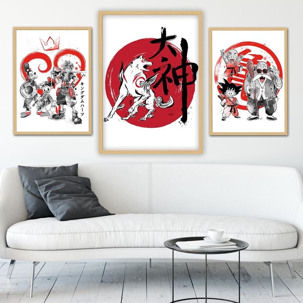 Glezna bēšā rāmī - Great God Sumi-E Red Home Trends DECO