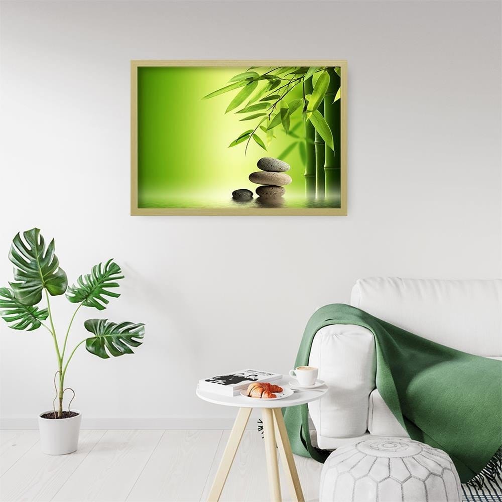 Glezna bēšā rāmī - Green Bamboo And Zen Stones Home Trends DECO