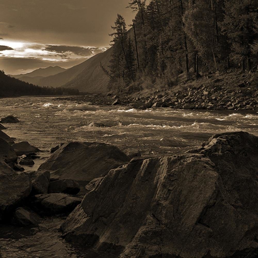 Glezna brūnā rāmī - Wild River In The Mountains 1 Home Trends DECO