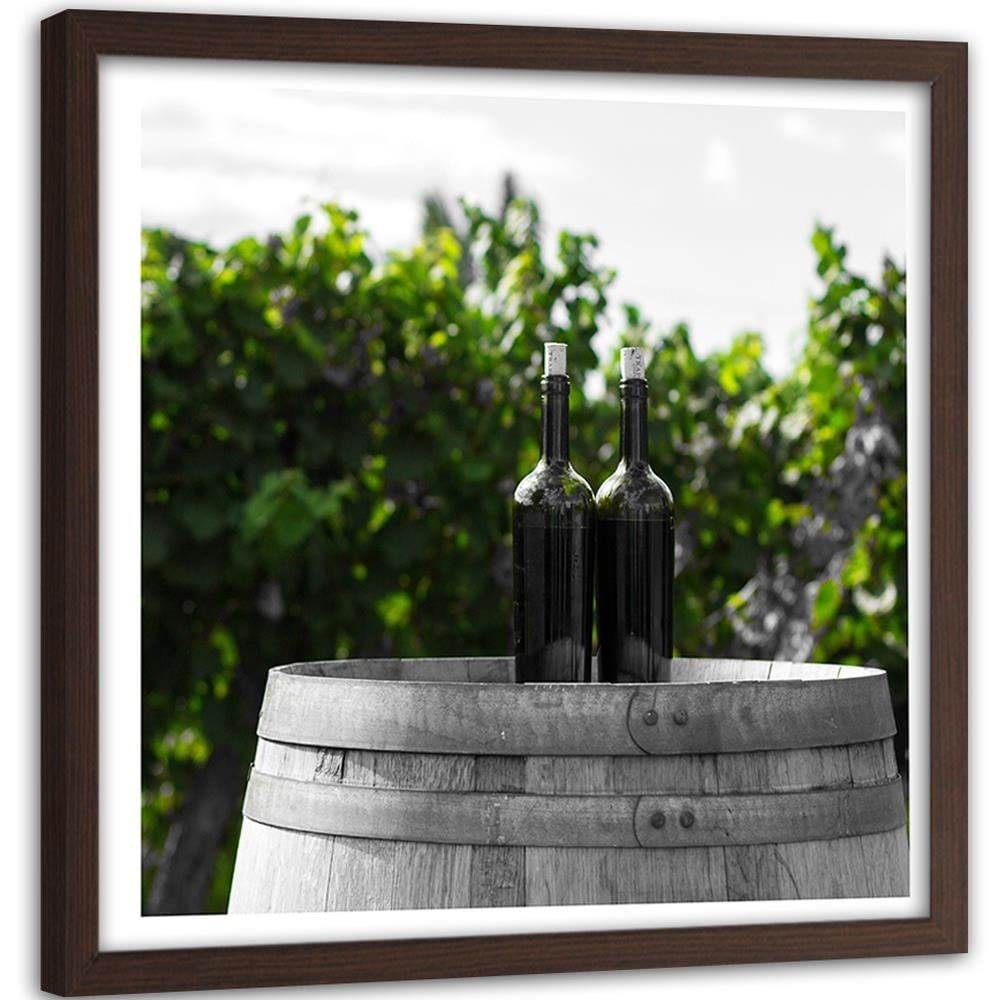 Glezna brūnā rāmī - Wine Bottles On The Barrel 2 Home Trends DECO