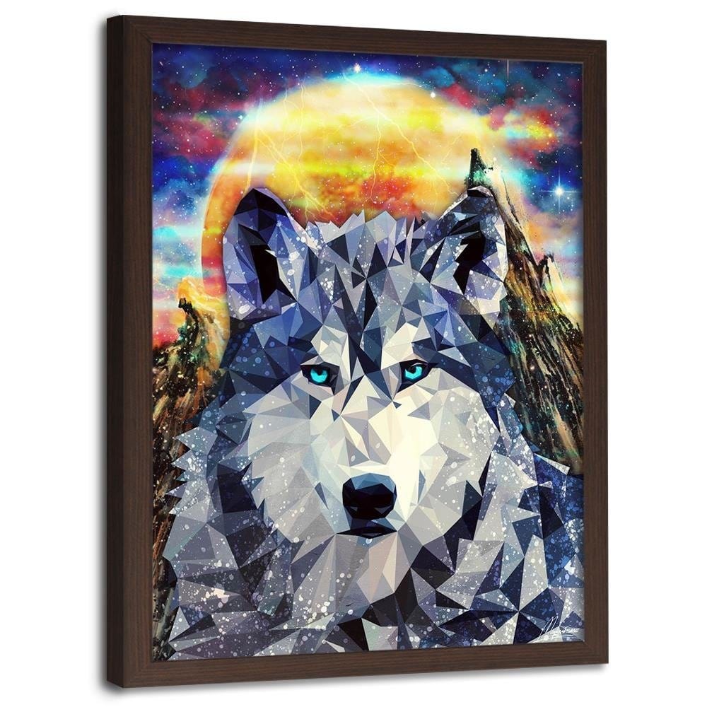 Glezna brūnā rāmī - Wolf On A Background Of Mountains Home Trends DECO