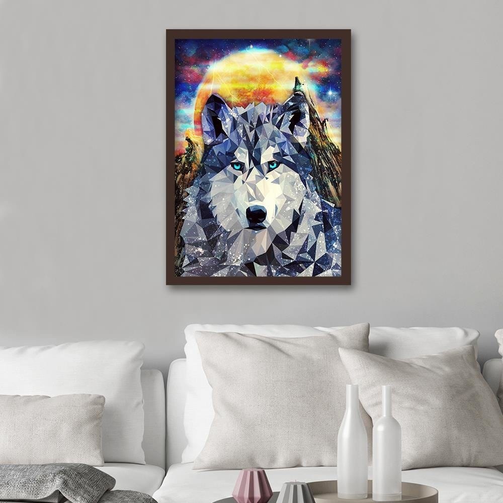 Glezna brūnā rāmī - Wolf On A Background Of Mountains Home Trends DECO