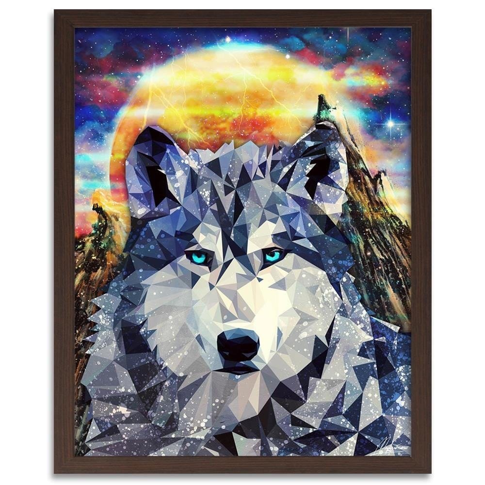 Glezna brūnā rāmī - Wolf On A Background Of Mountains Home Trends DECO
