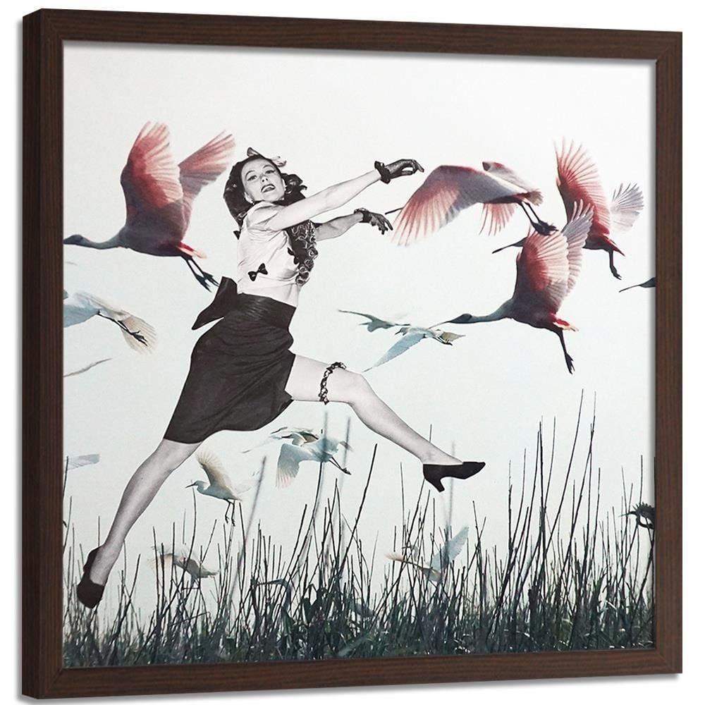 Glezna brūnā rāmī - Woman And Geese Home Trends DECO