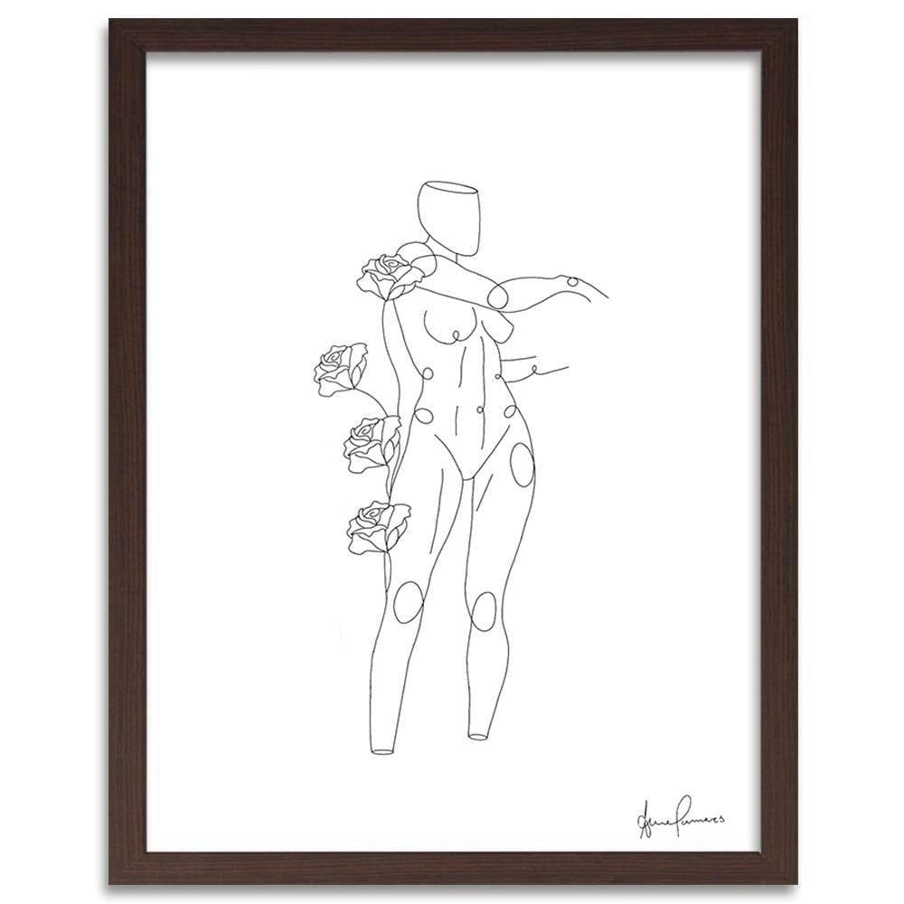 Glezna brūnā rāmī - Woman And Roses Minimalism Home Trends DECO