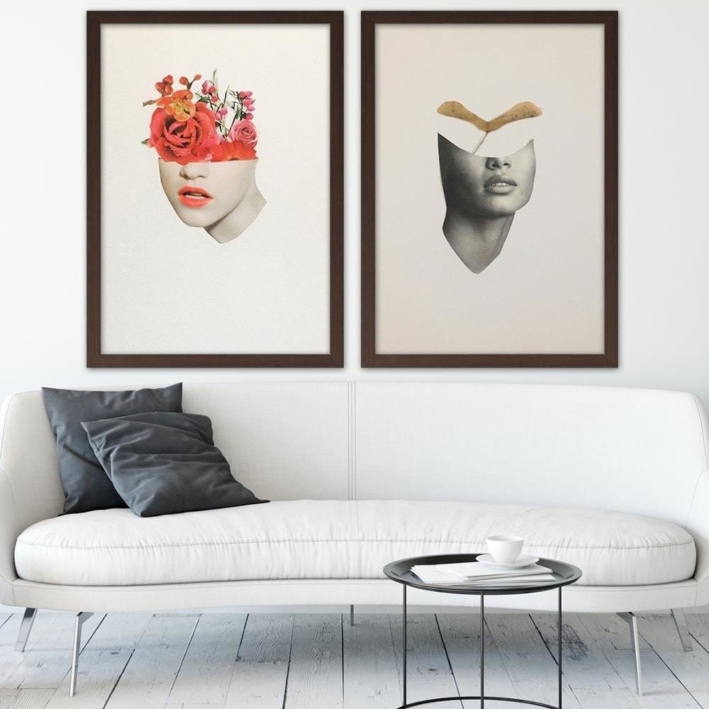 Glezna brūnā rāmī - Woman Face With Red Roses Home Trends DECO
