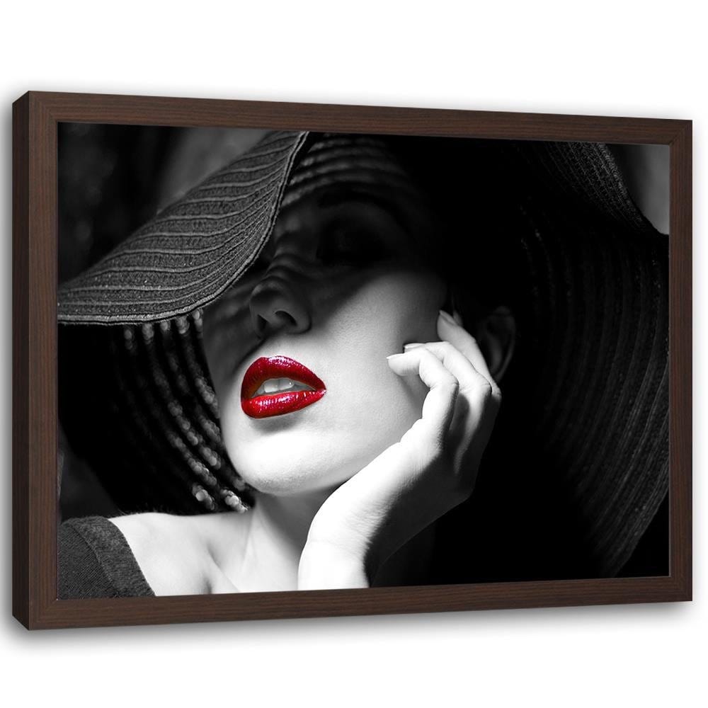 Glezna brūnā rāmī - Woman In The Hat Home Trends DECO