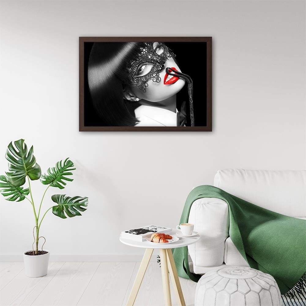 Glezna brūnā rāmī - Woman In The Mask Home Trends DECO