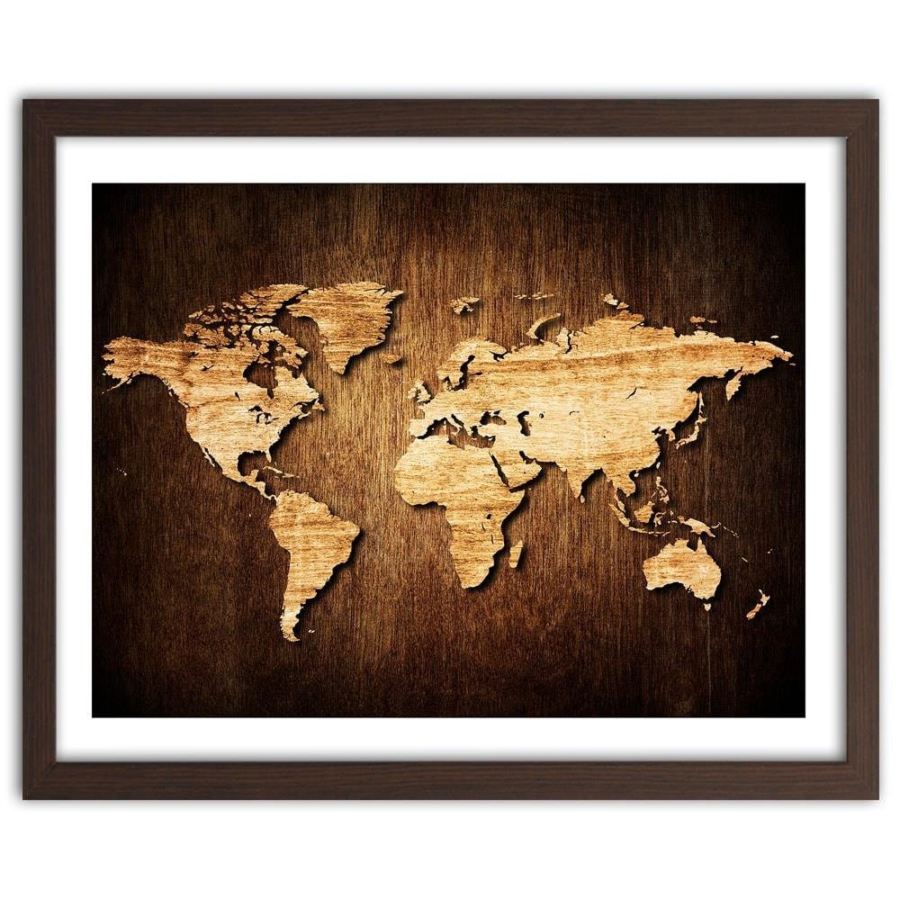 Glezna brūnā rāmī - Wooden World Map Home Trends DECO