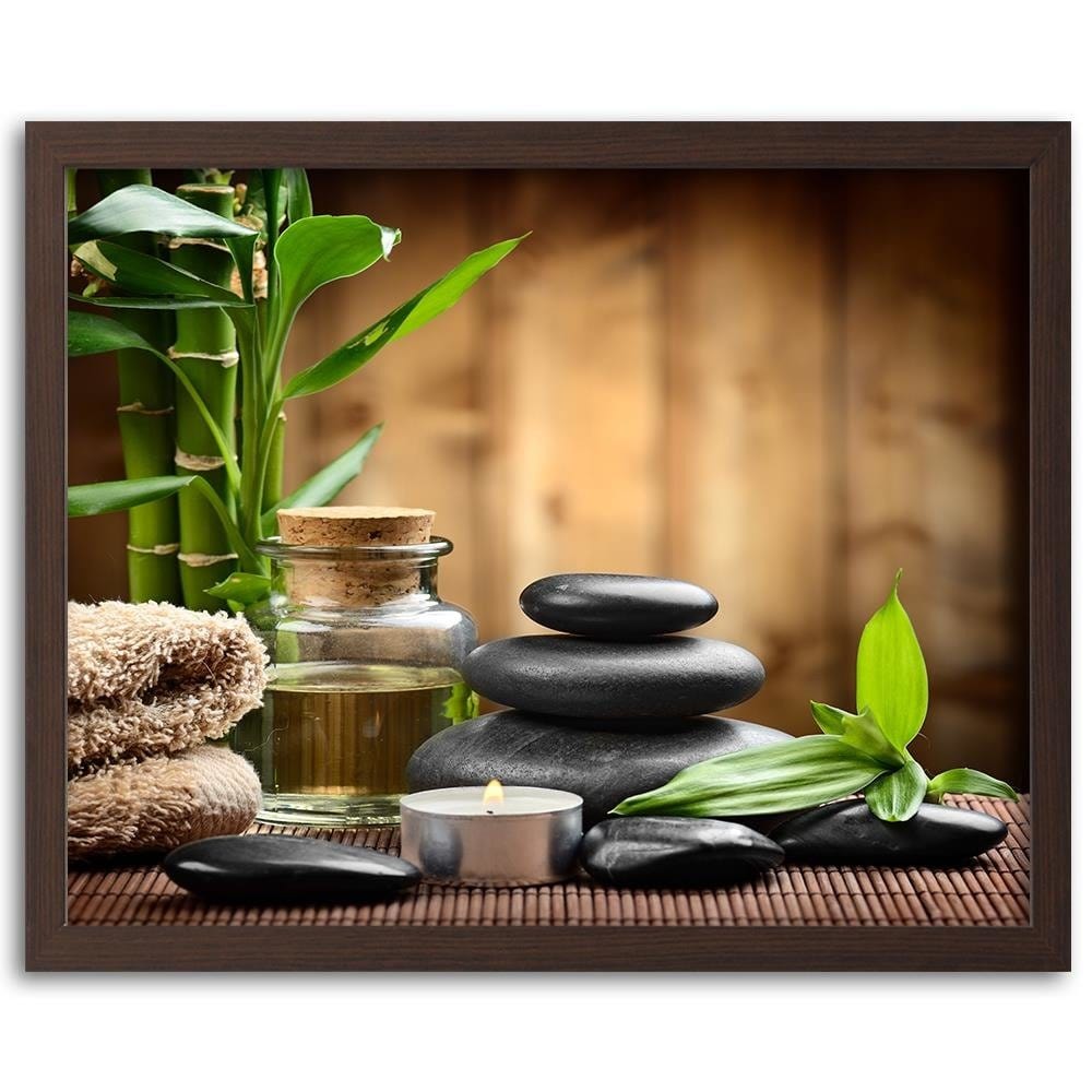 Glezna brūnā rāmī - Zen Black Stones And Bamboo Home Trends DECO