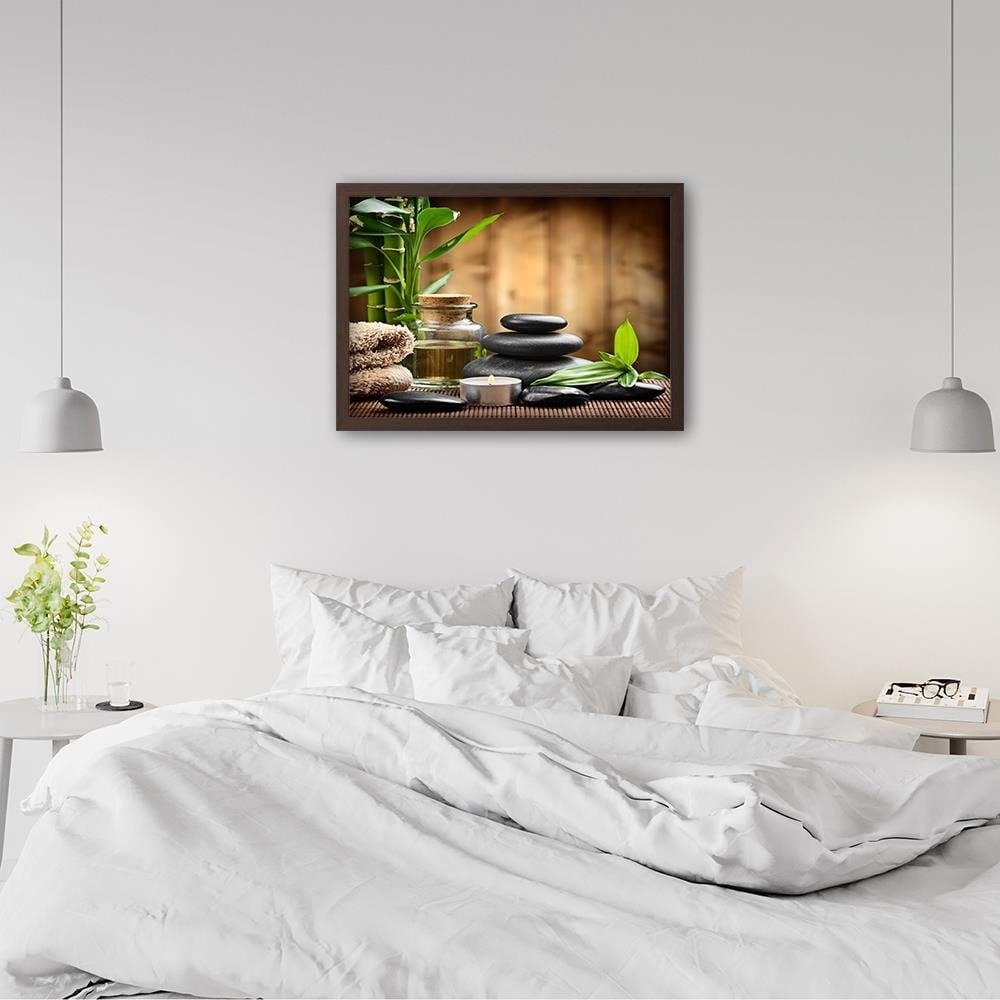 Glezna brūnā rāmī - Zen Black Stones And Bamboo Home Trends DECO