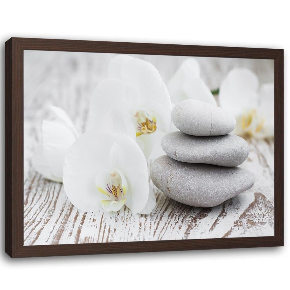 Glezna brūnā rāmī - Zen Flowers And Stones Home Trends DECO
