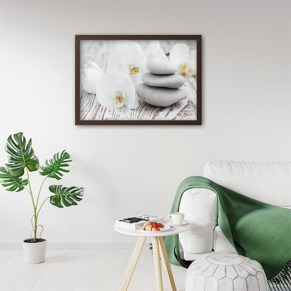 Glezna brūnā rāmī - Zen Flowers And Stones Home Trends DECO