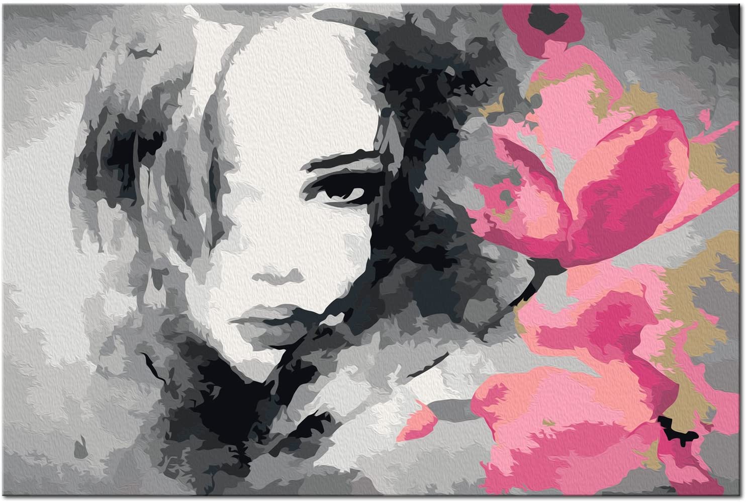 Glezna izkrāso pēc cipariem - Black & White Portrait With A Pink Flower 60x40 cm Artgeist