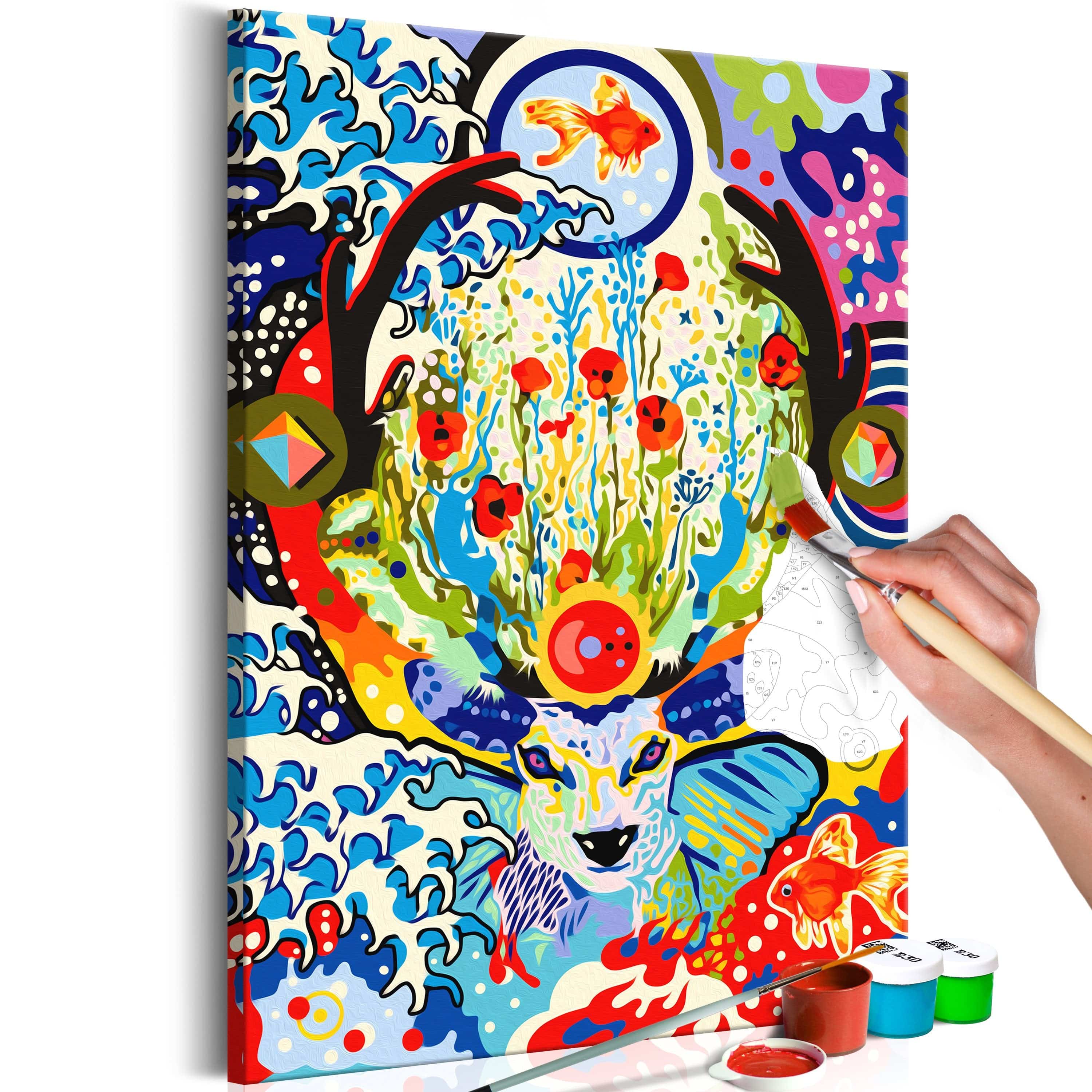 Glezna izkrāso pēc cipariem - Deer and Flowers 40x60 cm Artgeist