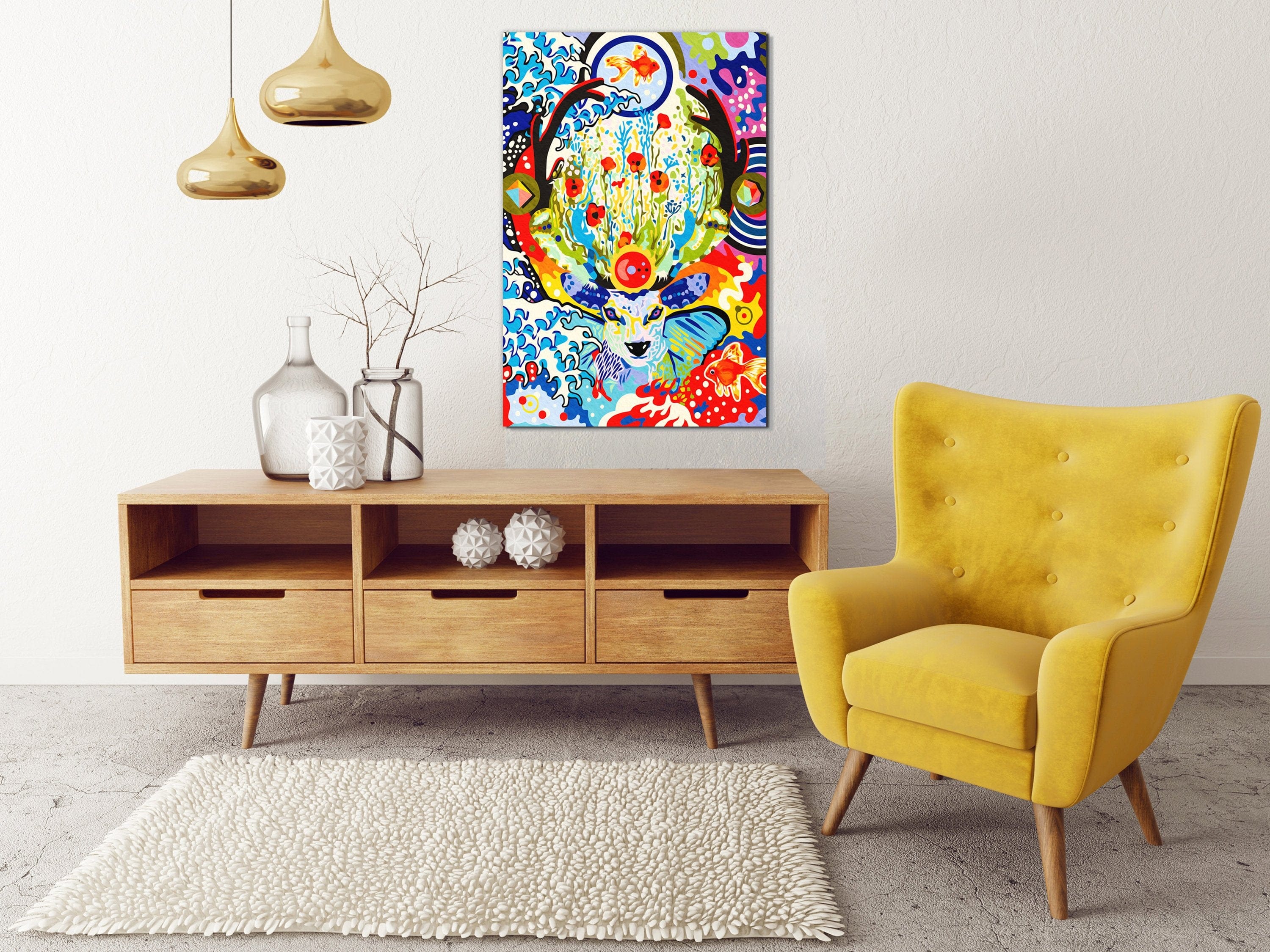 Glezna izkrāso pēc cipariem - Deer and Flowers 40x60 cm Artgeist
