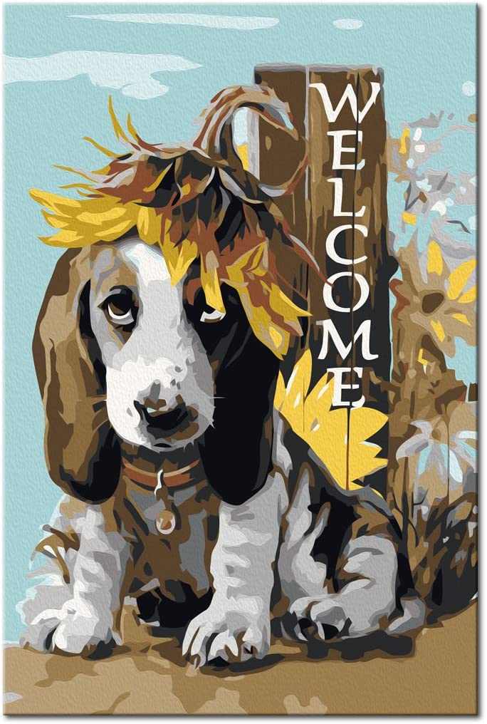 Glezna izkrāso pēc cipariem - Dog and Sunflowers 40x60 cm Artgeist