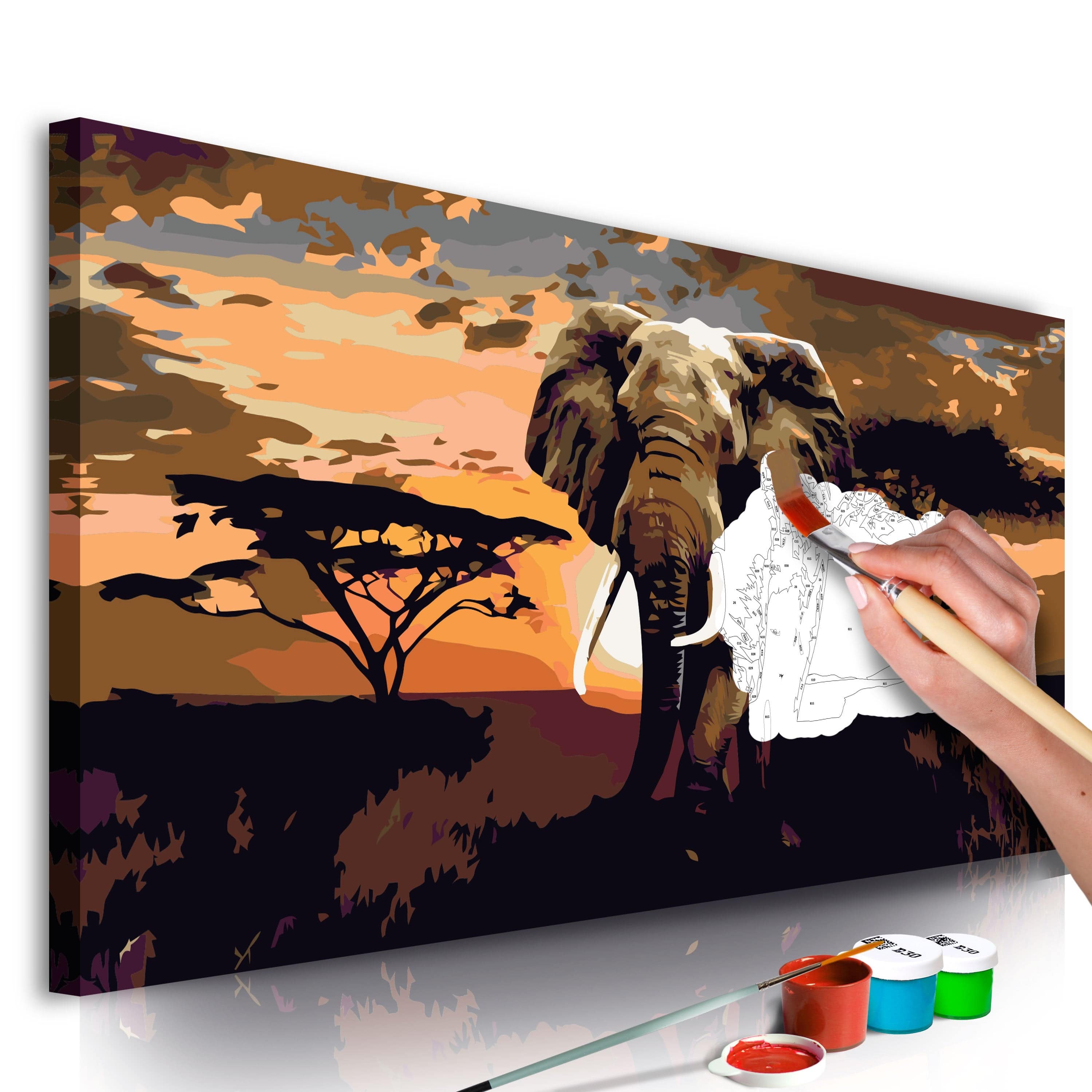Glezna izkrāso pēc cipariem - Elephant in Africa 80x40 cm Artgeist