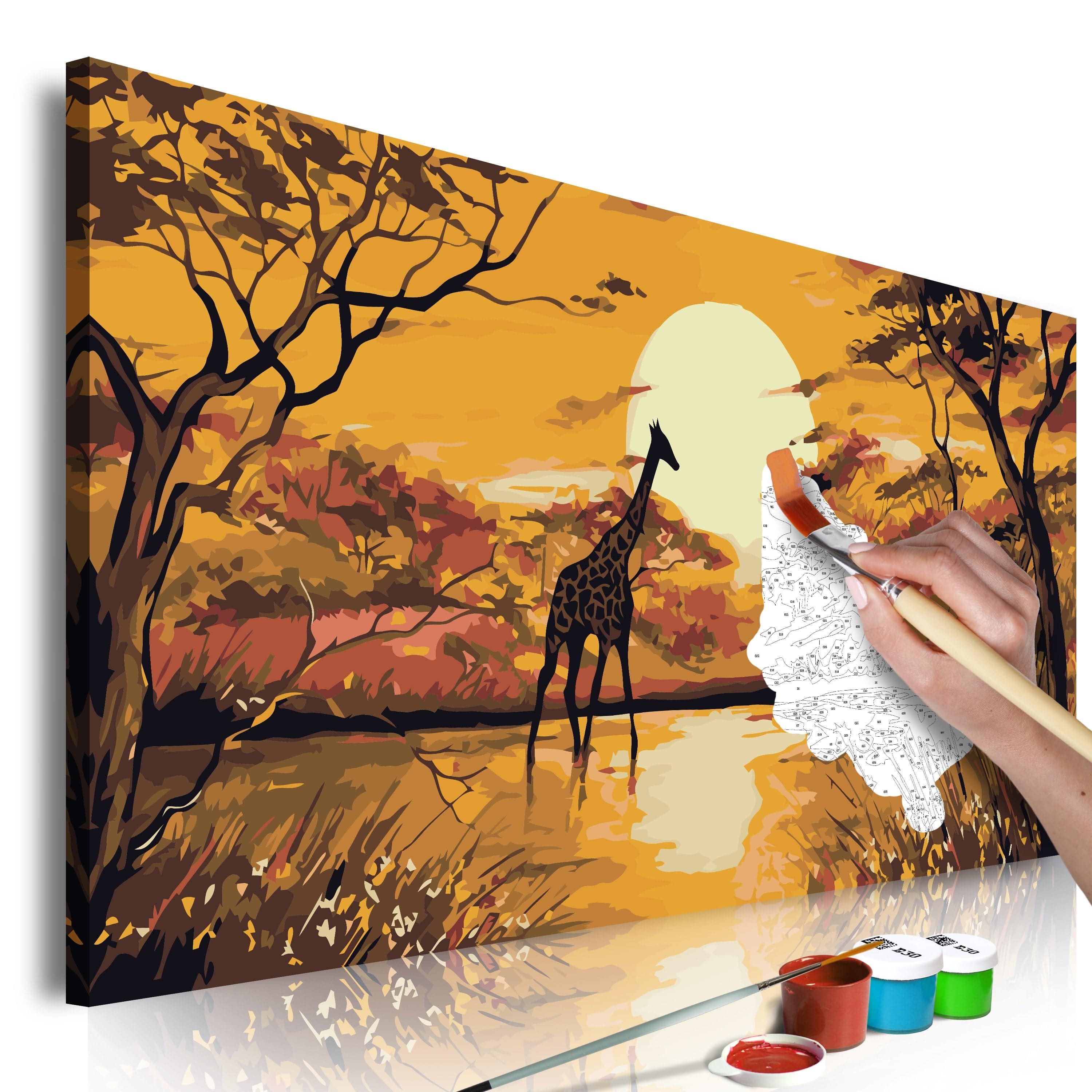 Glezna izkrāso pēc cipariem - Giraffe at Sunset 80x40 cm Artgeist