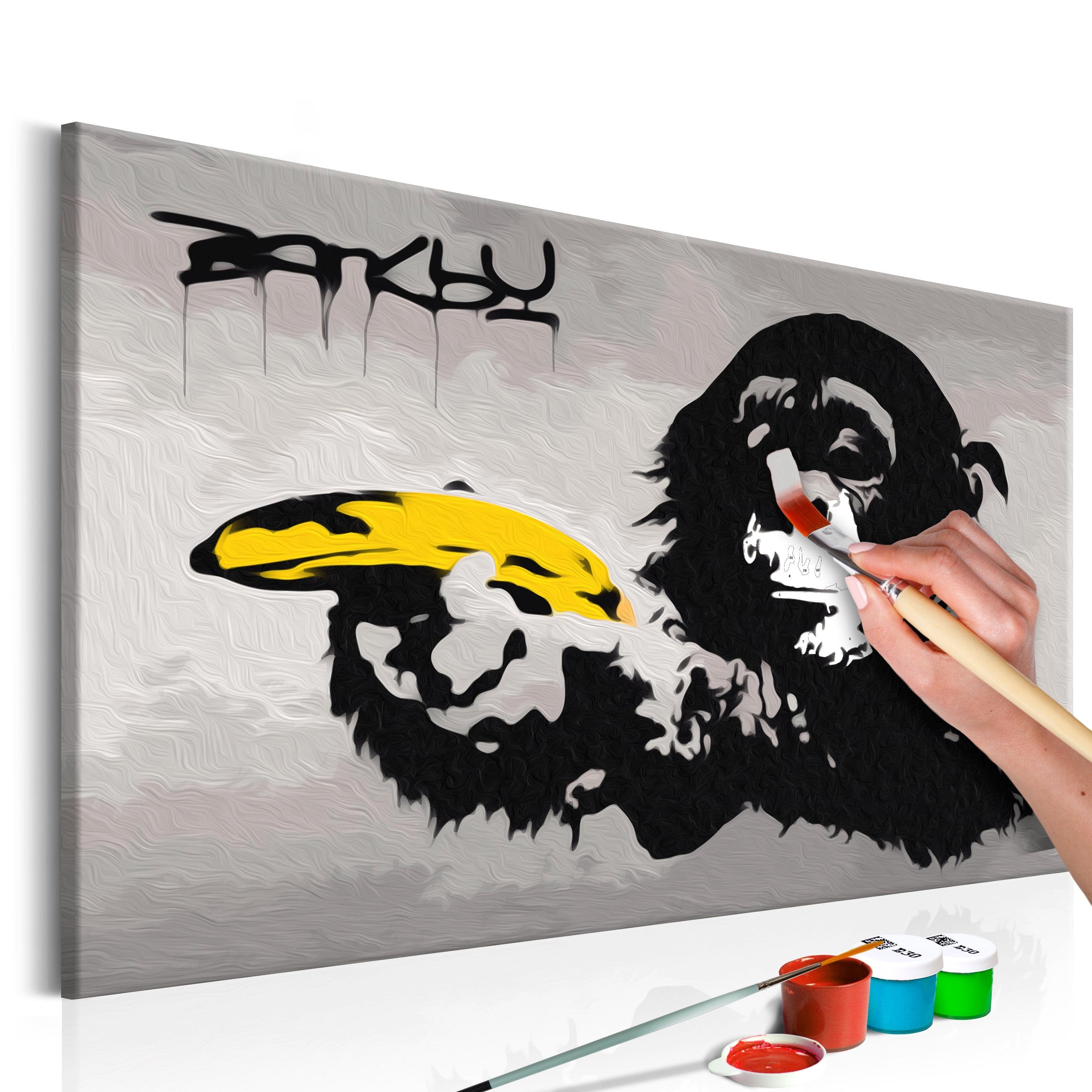 Glezna izkrāso pēc cipariem - Monkey (Banksy Street Art Graffiti) 60x40 cm Artgeist