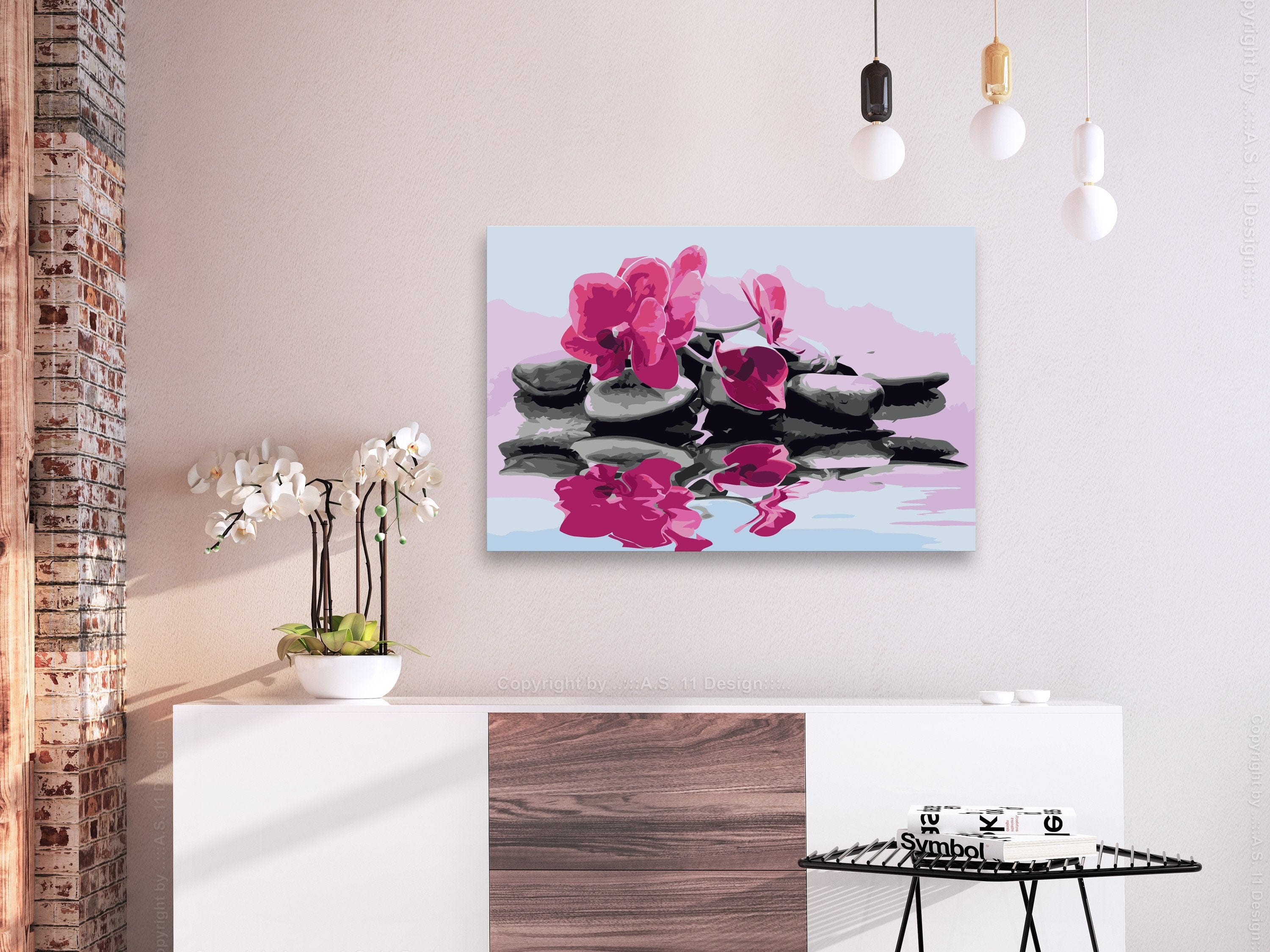 Glezna izkrāso pēc cipariem - Orchid With Zen Stones 60x40 cm Artgeist