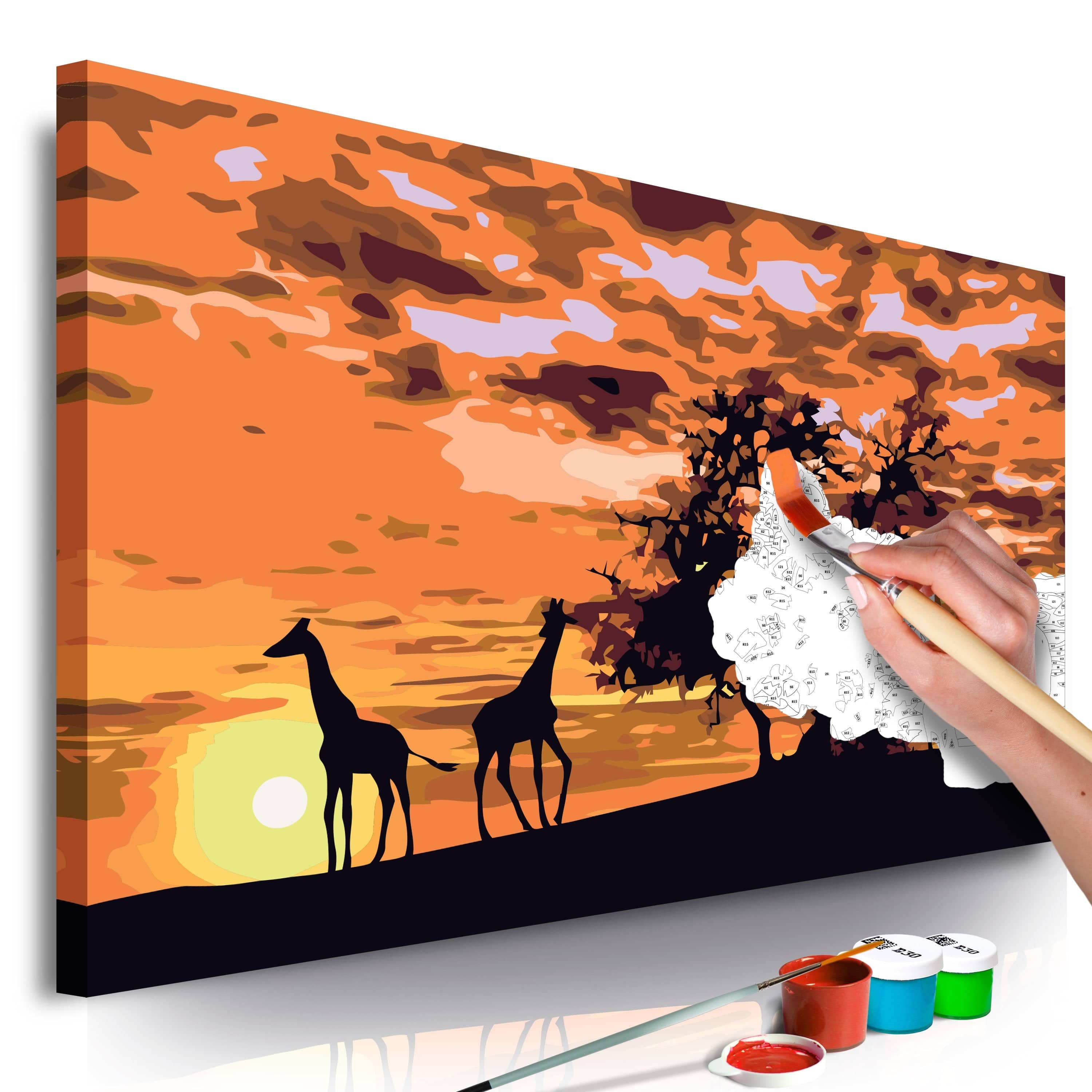 Glezna izkrāso pēc cipariem - Savannah (Giraffes & Elephants) 60x40 cm Artgeist