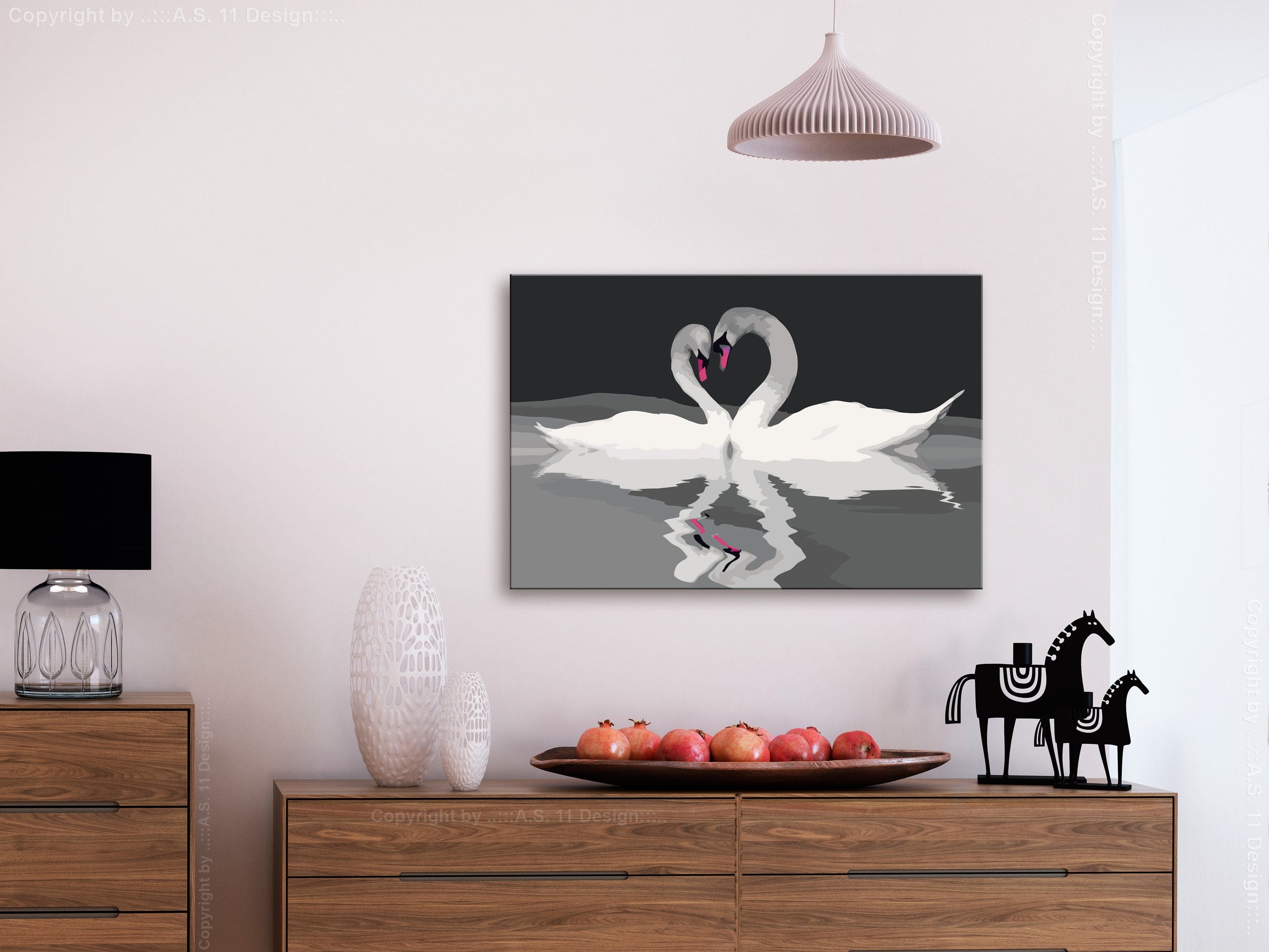 Glezna izkrāso pēc cipariem - Swan Couple 60x40 cm Artgeist