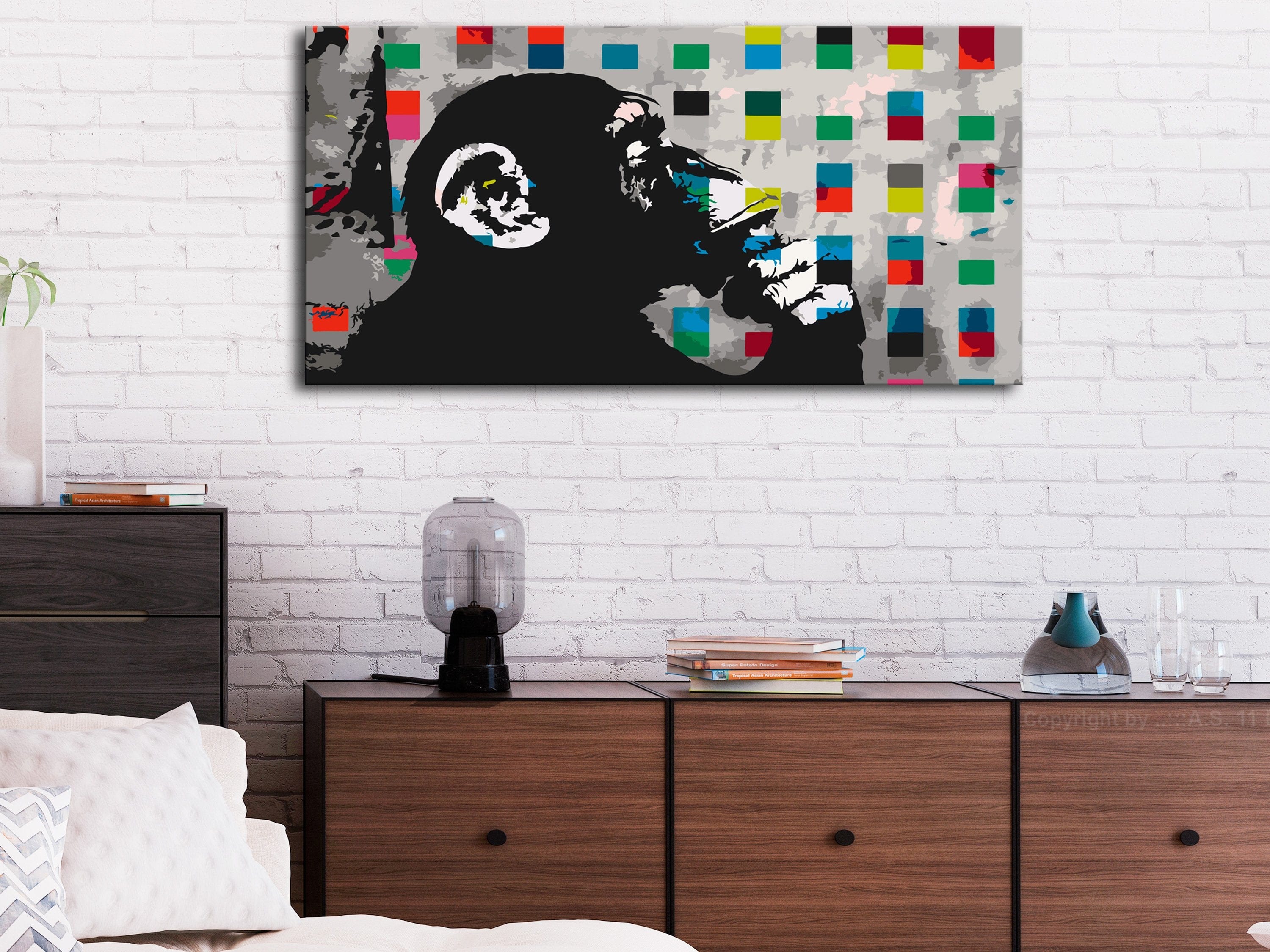 Glezna izkrāso pēc cipariem - Thoughtful Monkey 80x40 cm Artgeist