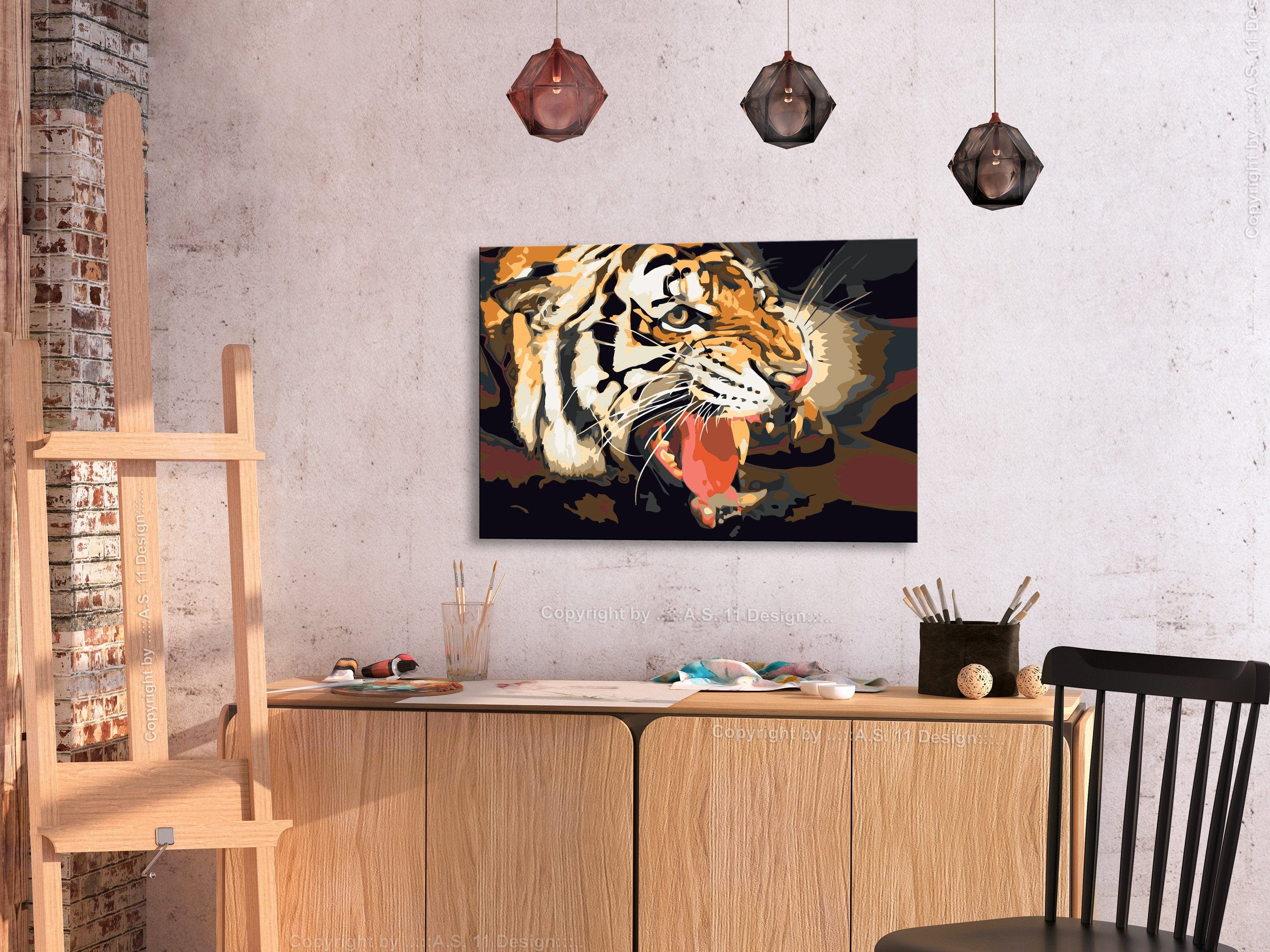 Glezna izkrāso pēc cipariem - Tiger Roar 60x40 cm Artgeist