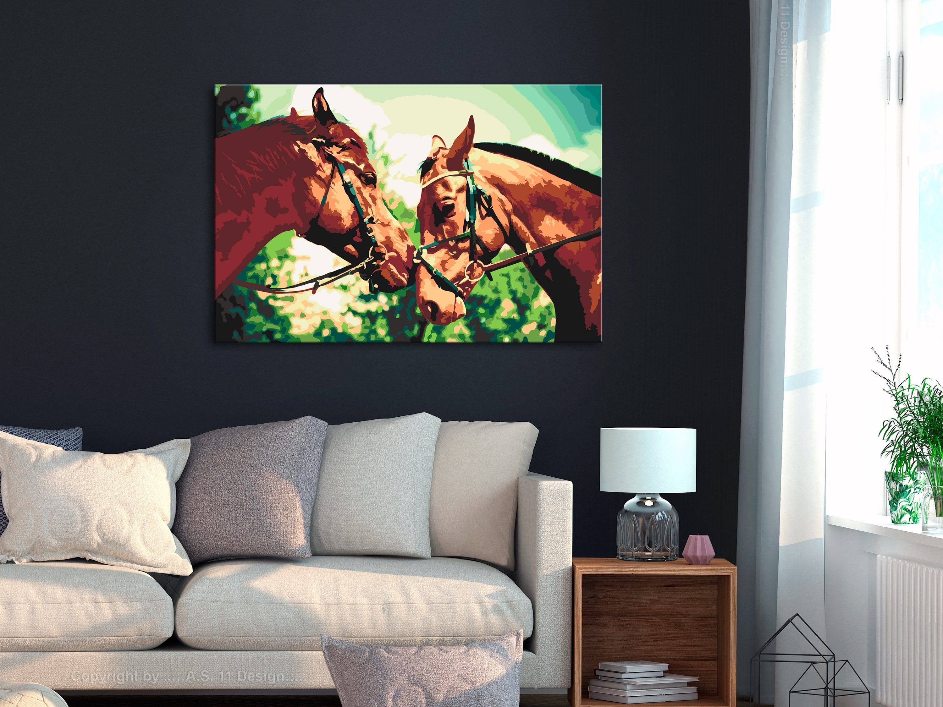 Glezna izkrāso pēc cipariem - Two Horses 60x40 cm Artgeist
