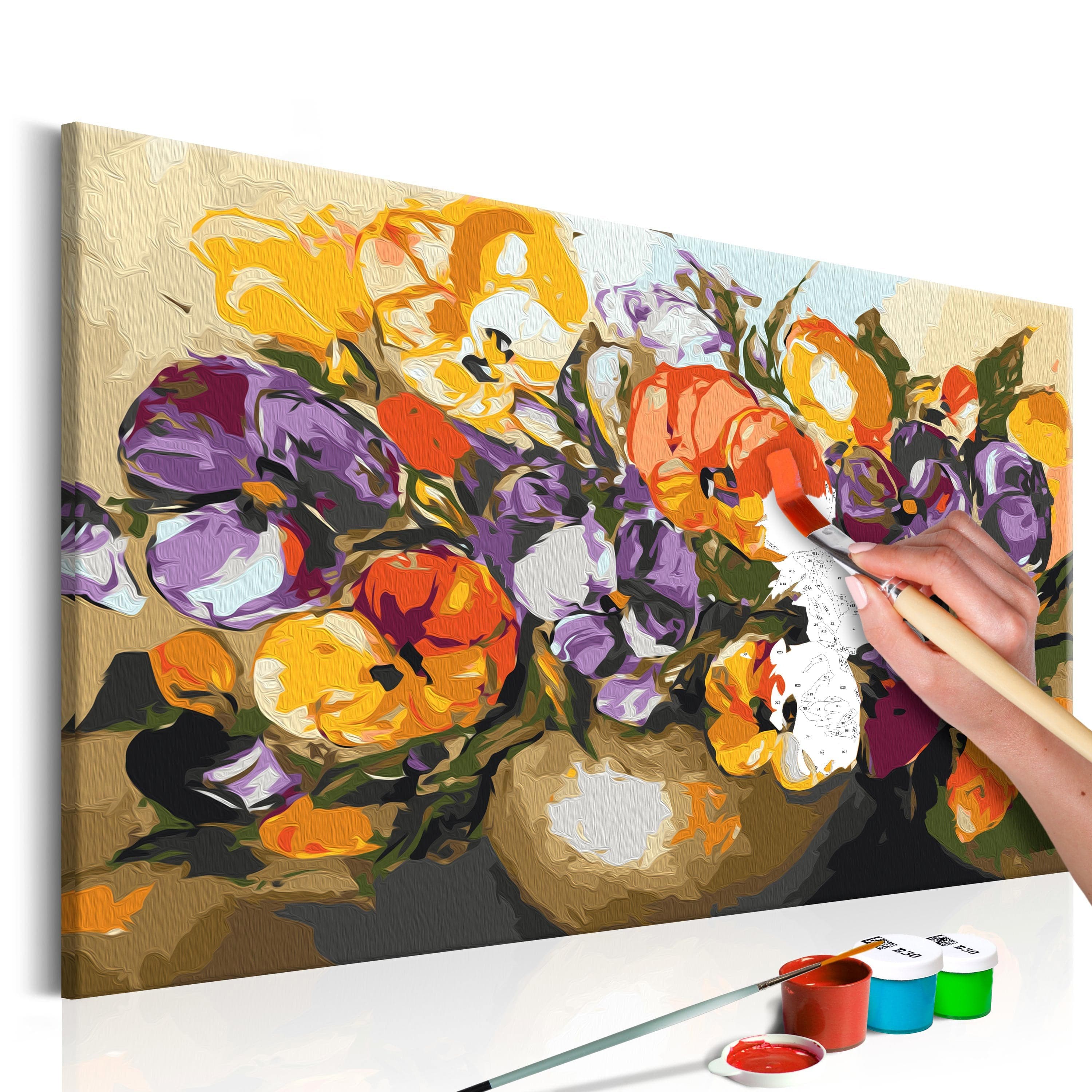 Glezna izkrāso pēc cipariem - Vase Of Pansies 60x40 cm Artgeist
