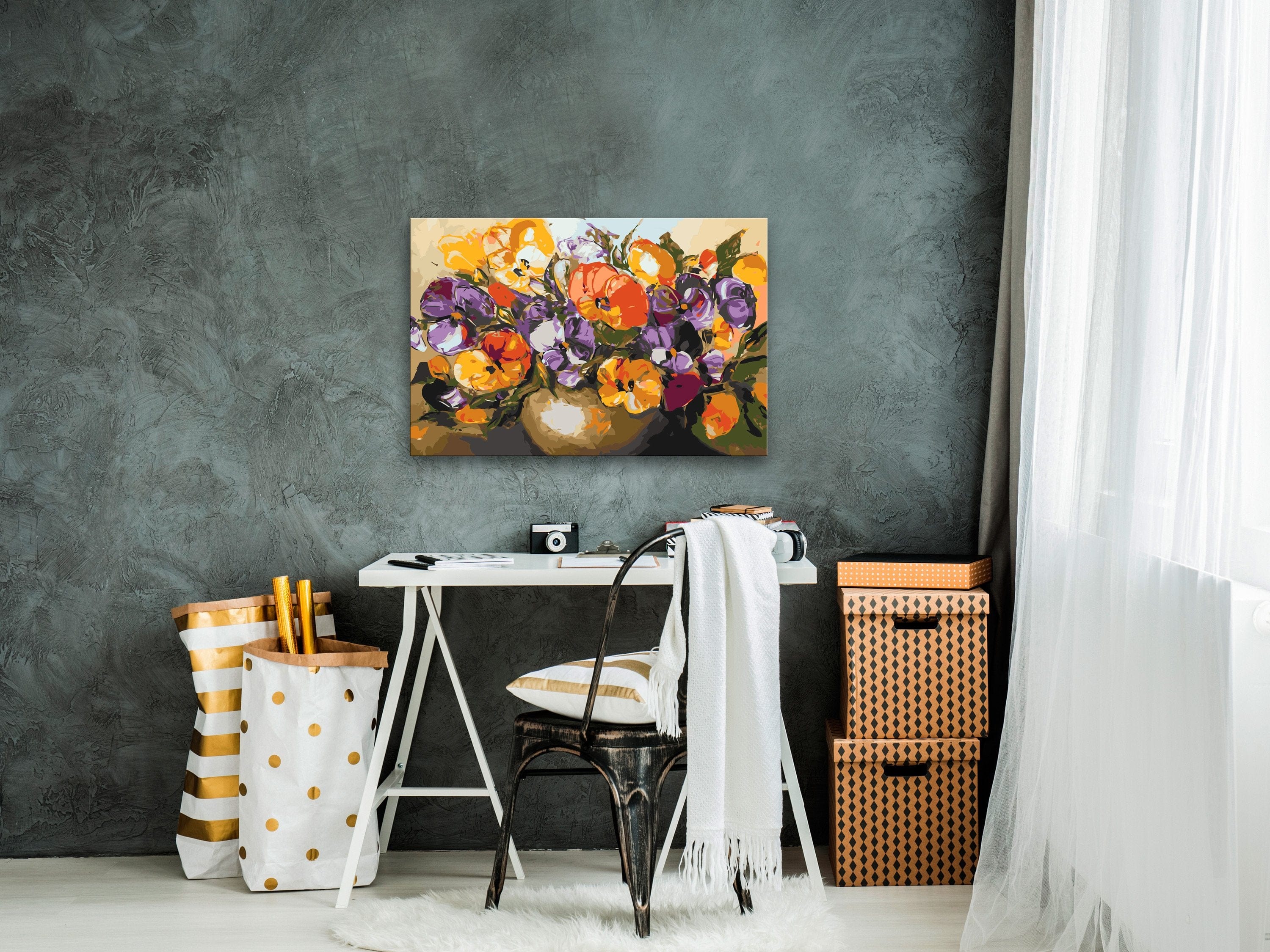 Glezna izkrāso pēc cipariem - Vase Of Pansies 60x40 cm Artgeist