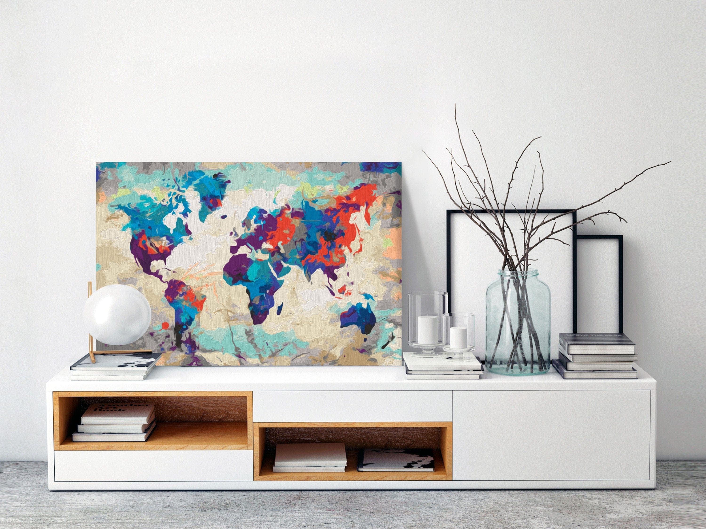 Glezna izkrāso pēc cipariem - World Map (Blue & Red) 60x40 cm Artgeist