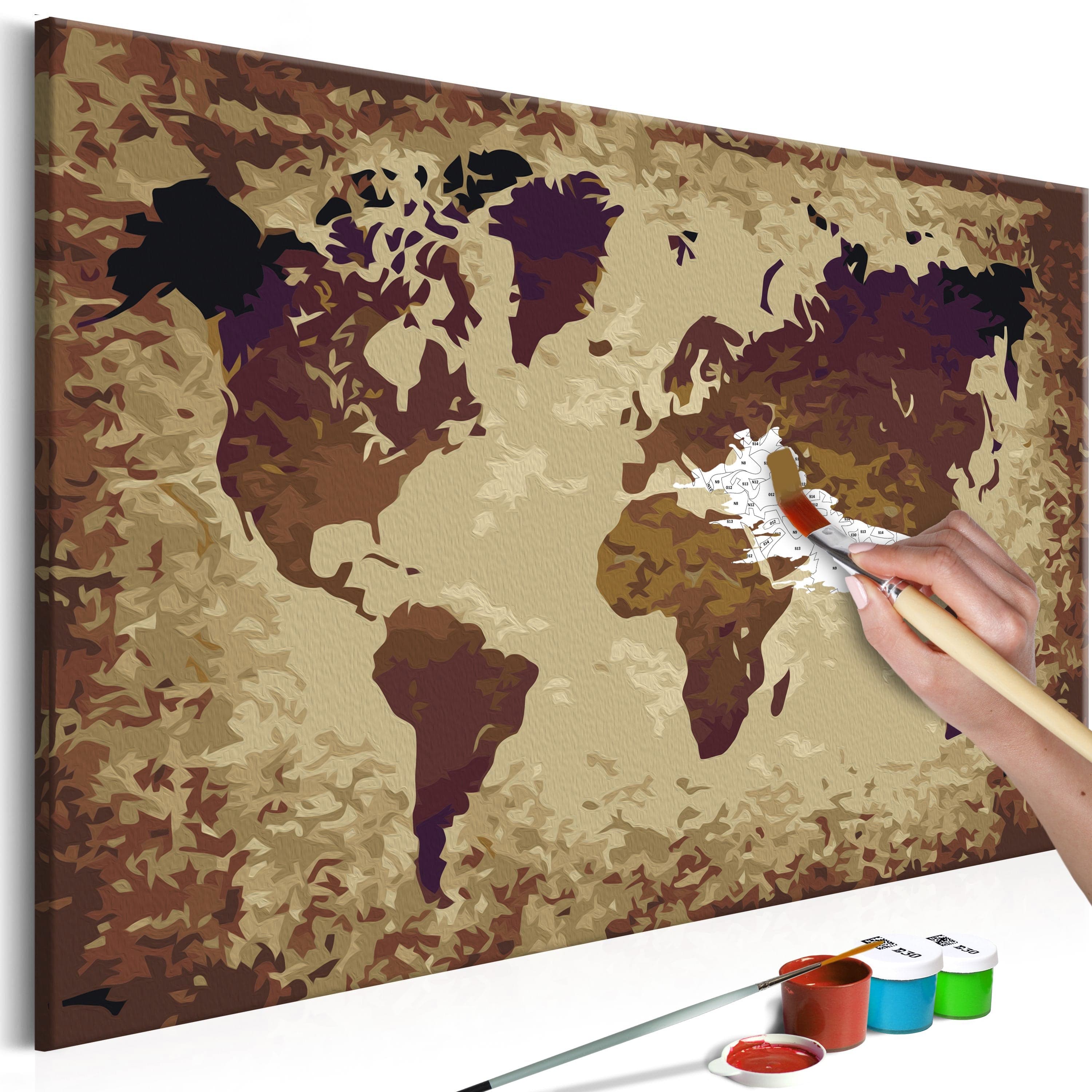Glezna izkrāso pēc cipariem - World Map (Brown Colours) 60x40 cm Artgeist