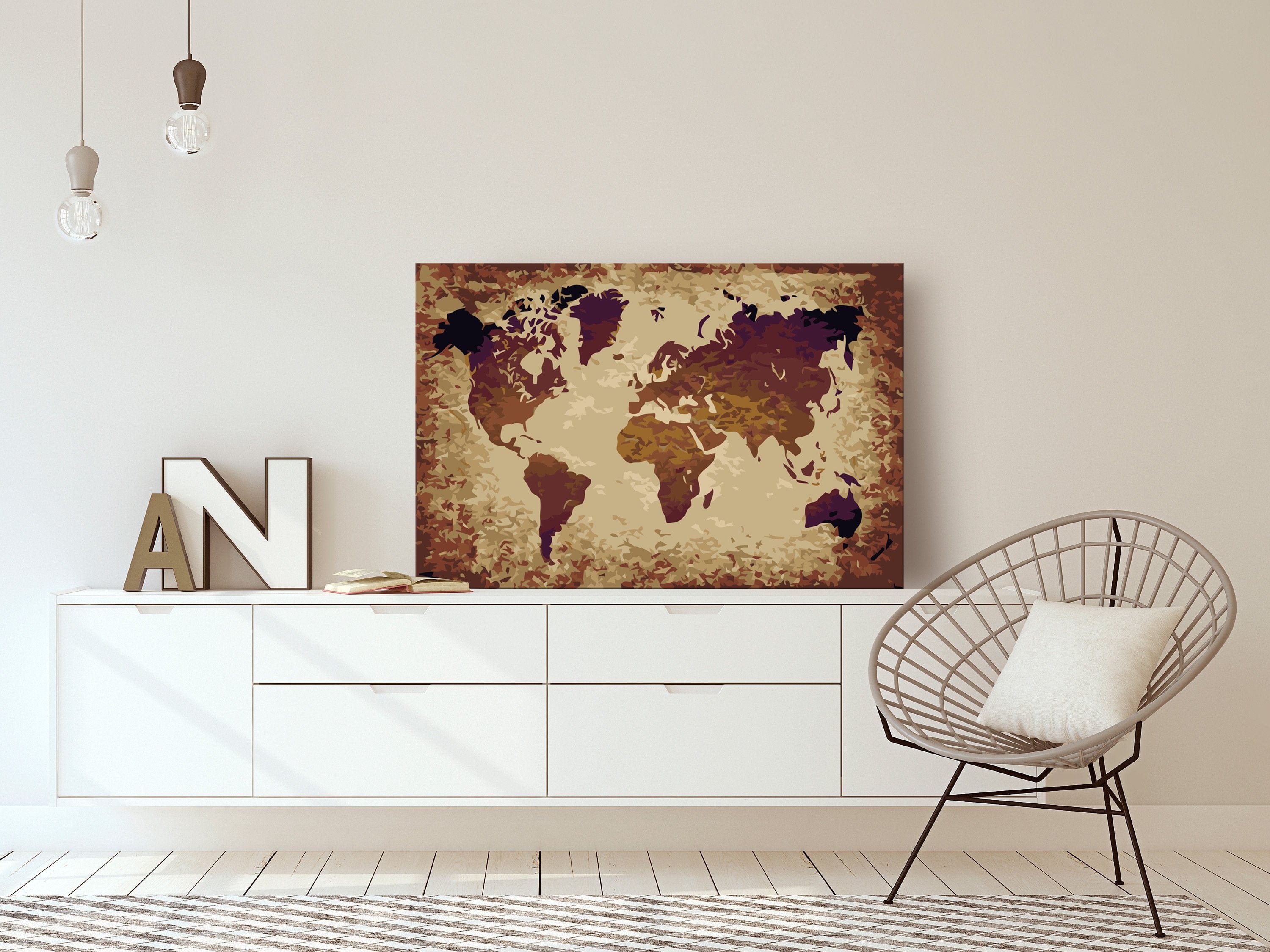 Glezna izkrāso pēc cipariem - World Map (Brown Colours) 60x40 cm Artgeist