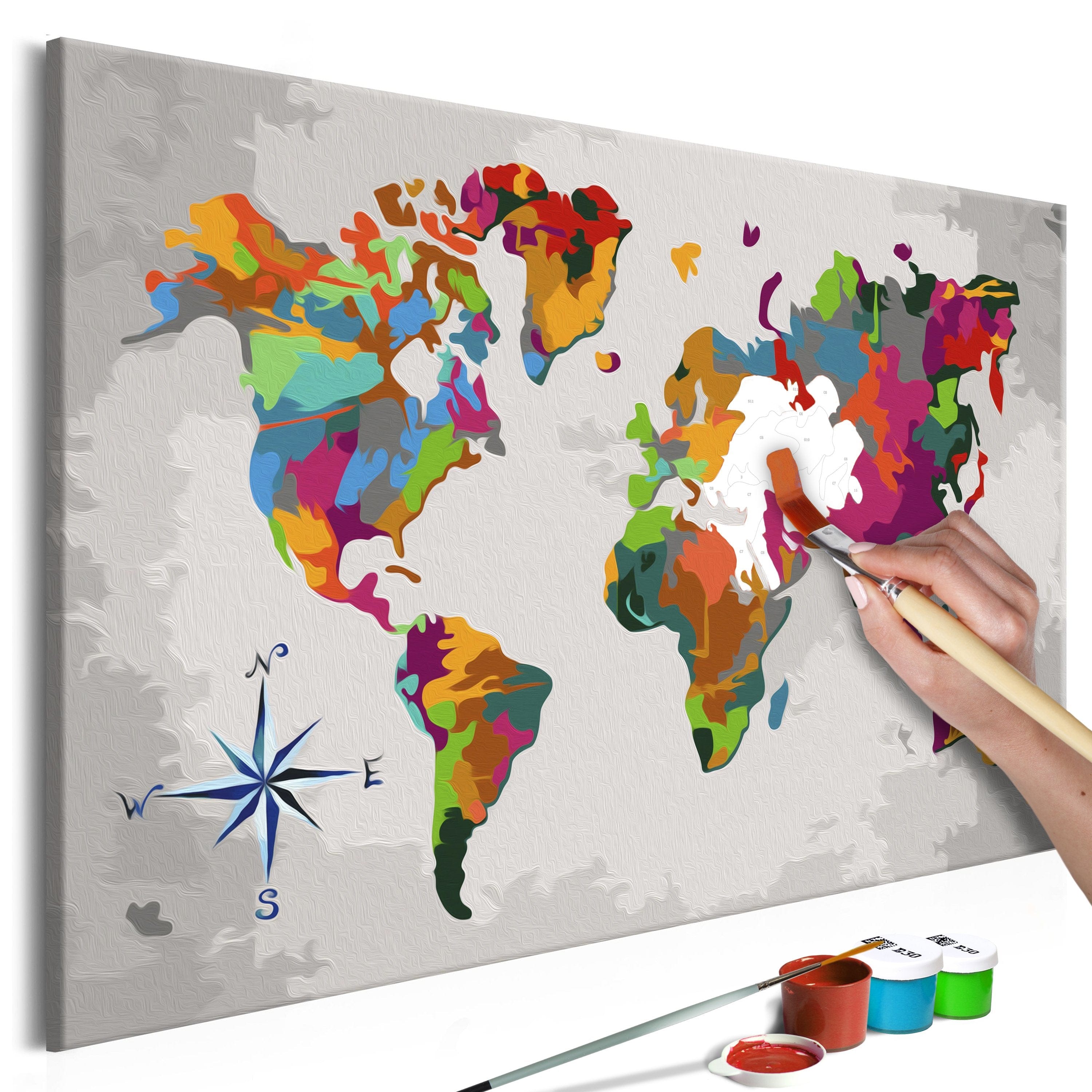 Glezna izkrāso pēc cipariem - World Map (Compass Rose) 60x40 cm Artgeist