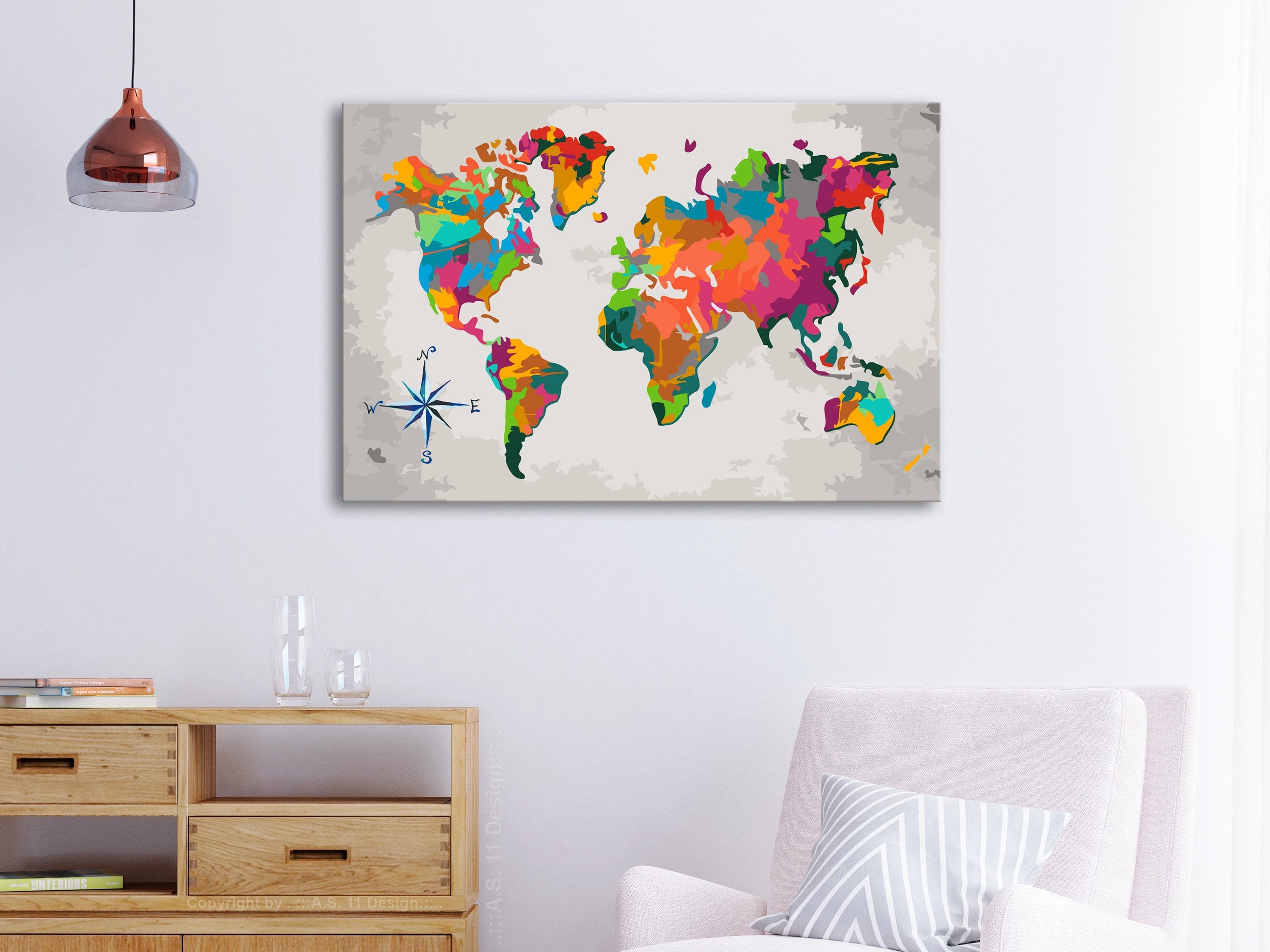 Glezna izkrāso pēc cipariem - World Map (Compass Rose) 60x40 cm Artgeist