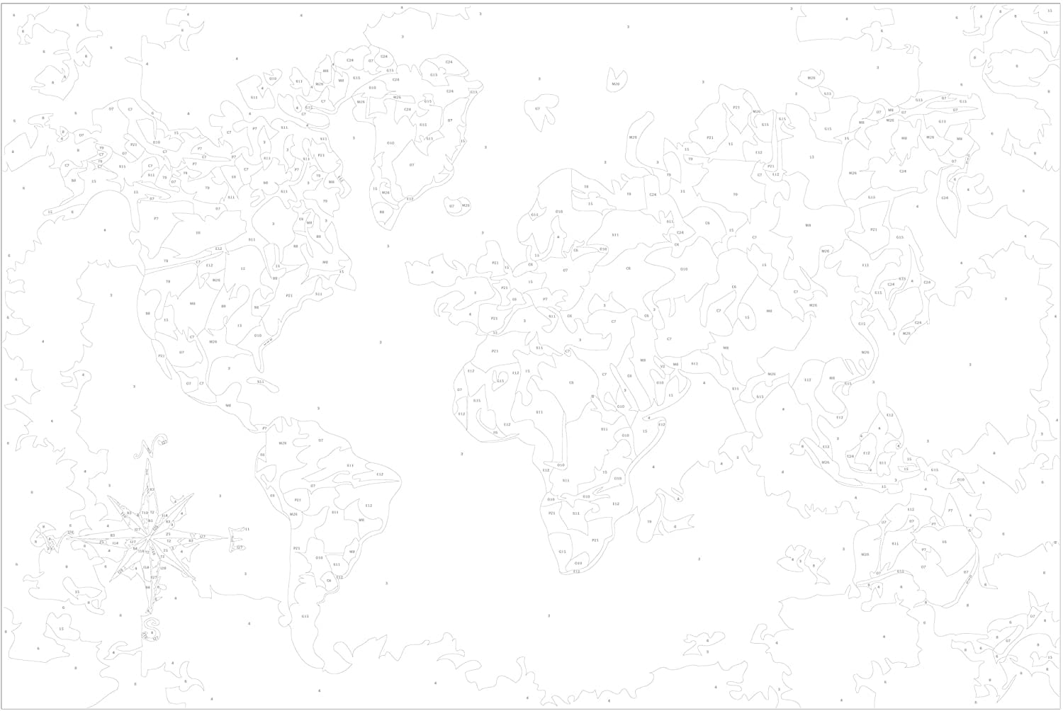 Glezna izkrāso pēc cipariem - World Map (Compass Rose) 60x40 cm Artgeist