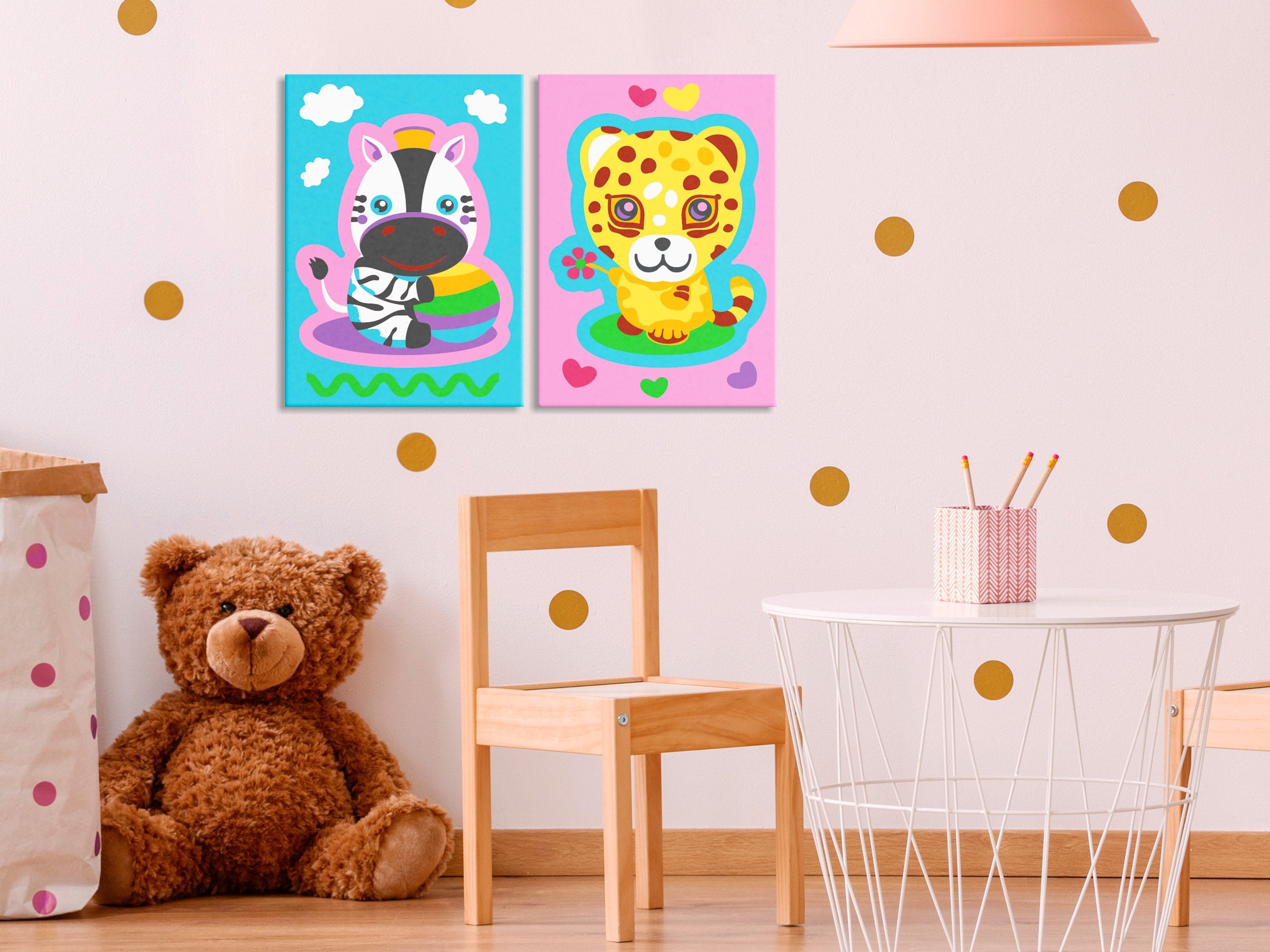 Glezna izkrāso pēc cipariem - Zebra & Leopard (Pink & Blue) 33x23 cm Artgeist