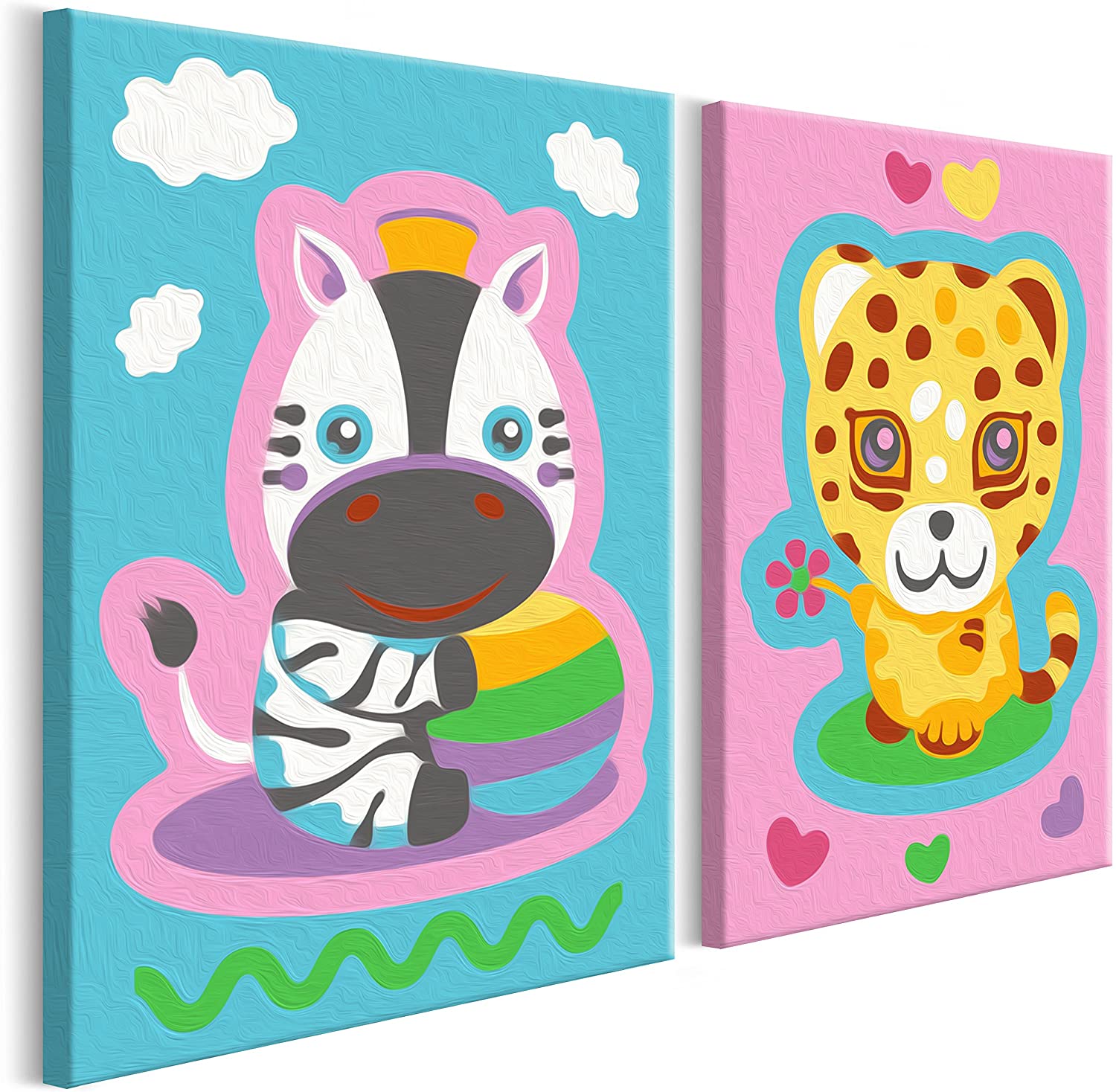 Glezna izkrāso pēc cipariem - Zebra & Leopard (Pink & Blue) 33x23 cm Artgeist