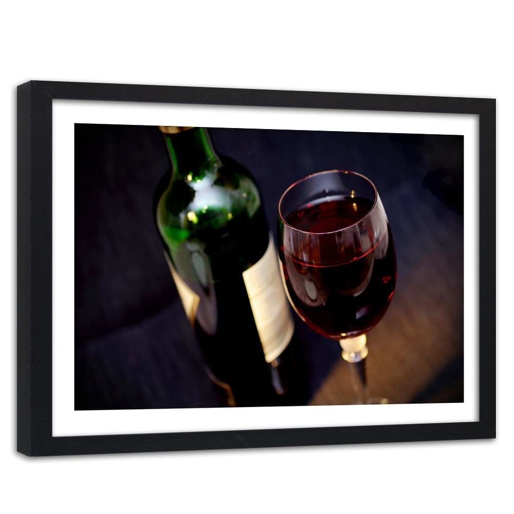Glezna melnā rāmī - A Bottle Of Wine And A Glass Home Trends