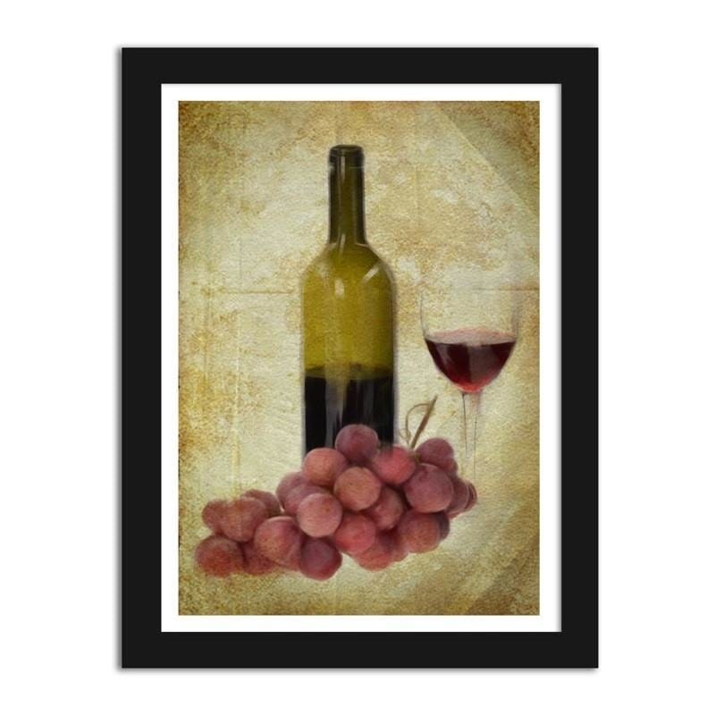 Glezna melnā rāmī - A bottle of wine and grapes Home Trends
